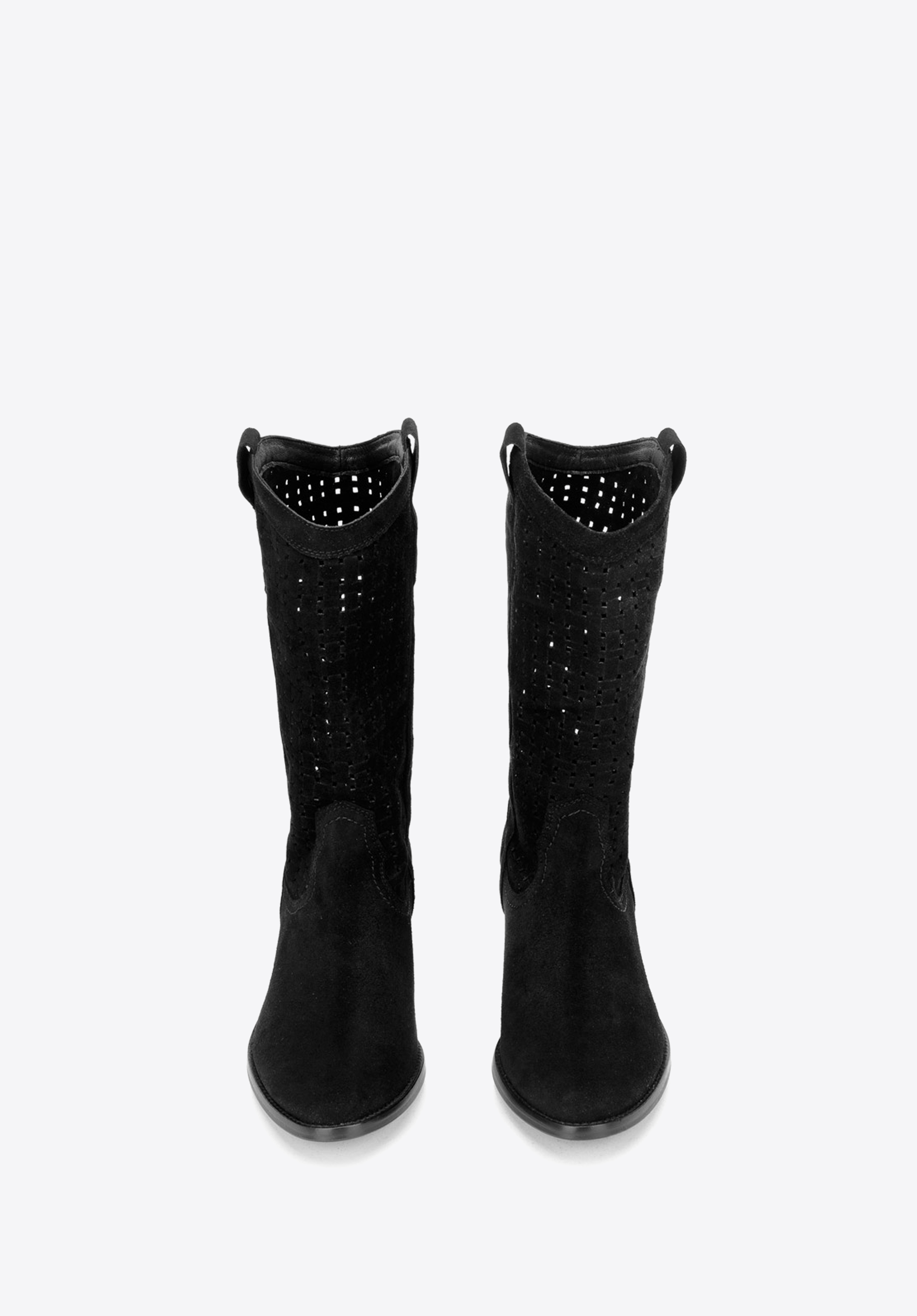 Kowbojki z zamszu ażurowe wysokie