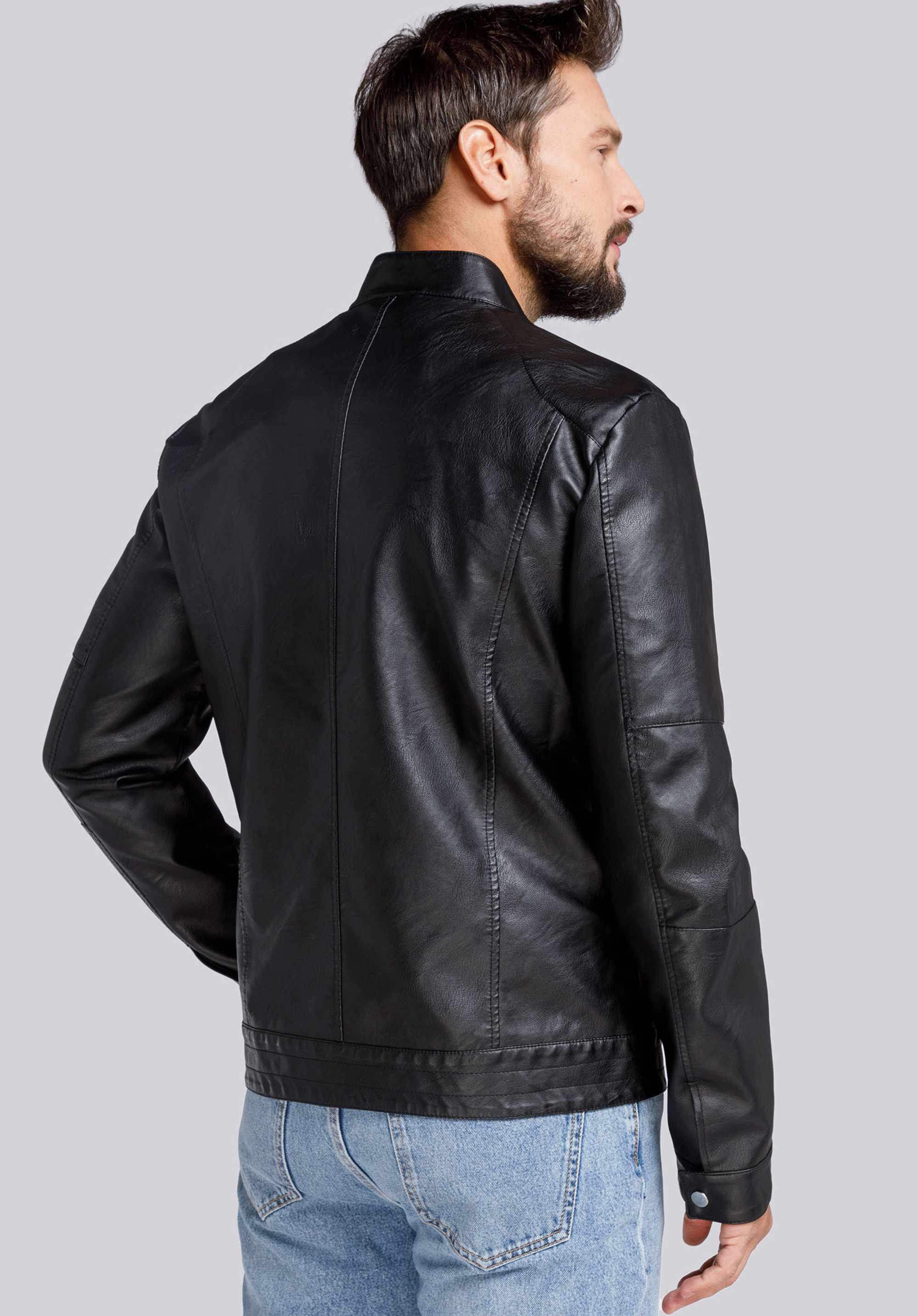 Męska kurtka z ekoskóry klasyczna ze stójką