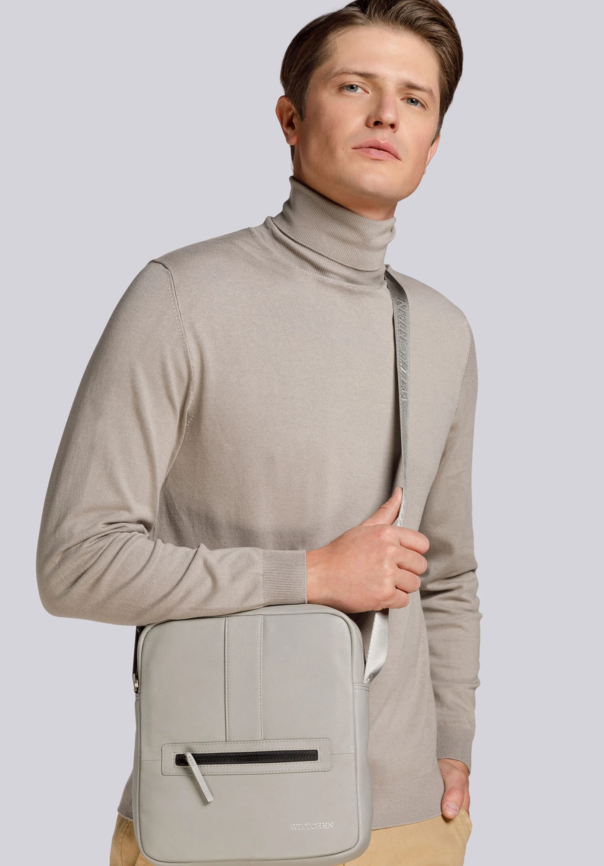 Męska listonoszka skórzana stębnowana średnia