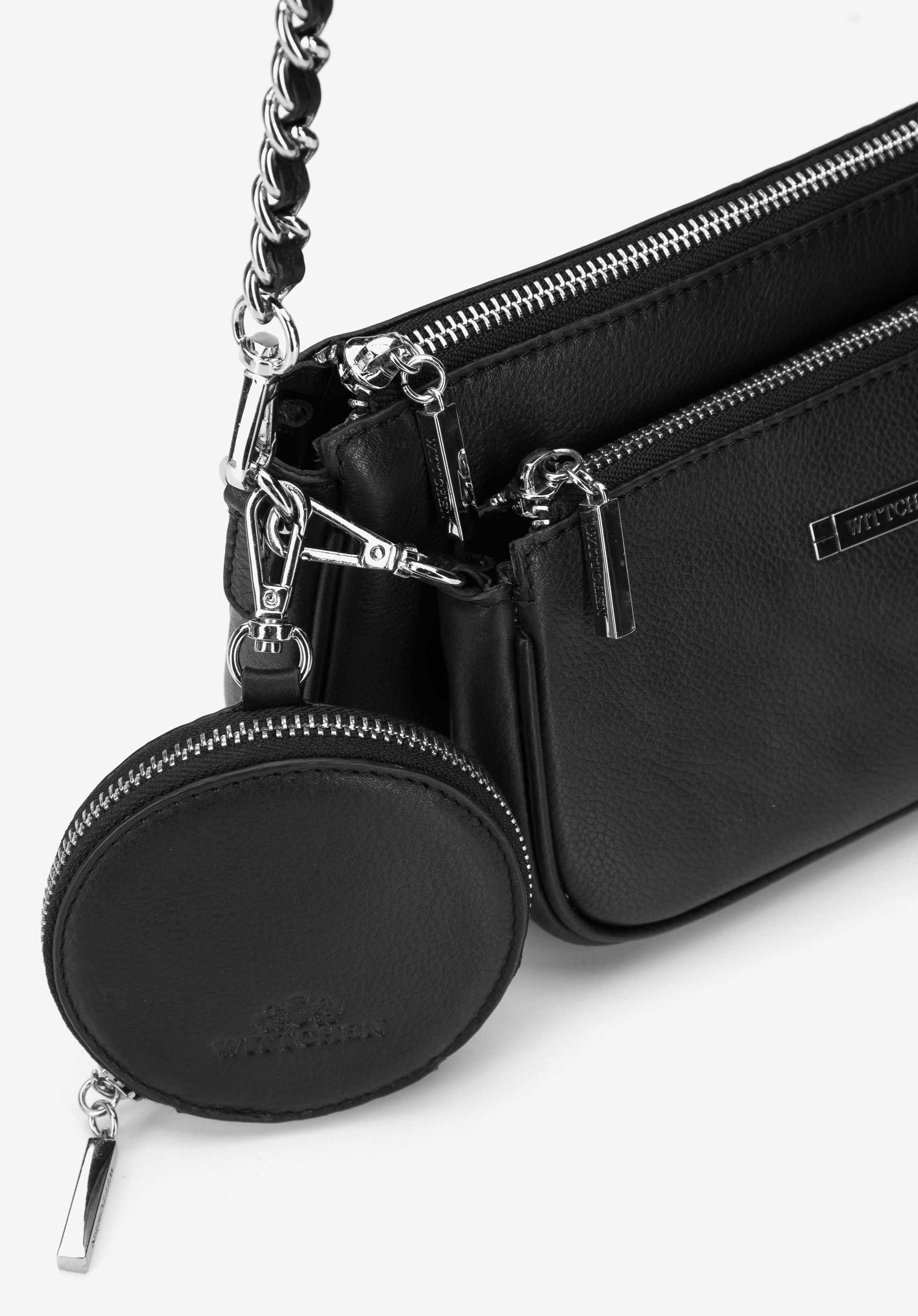 Damska torebka skórzana podwójna z etui na łańcuszku