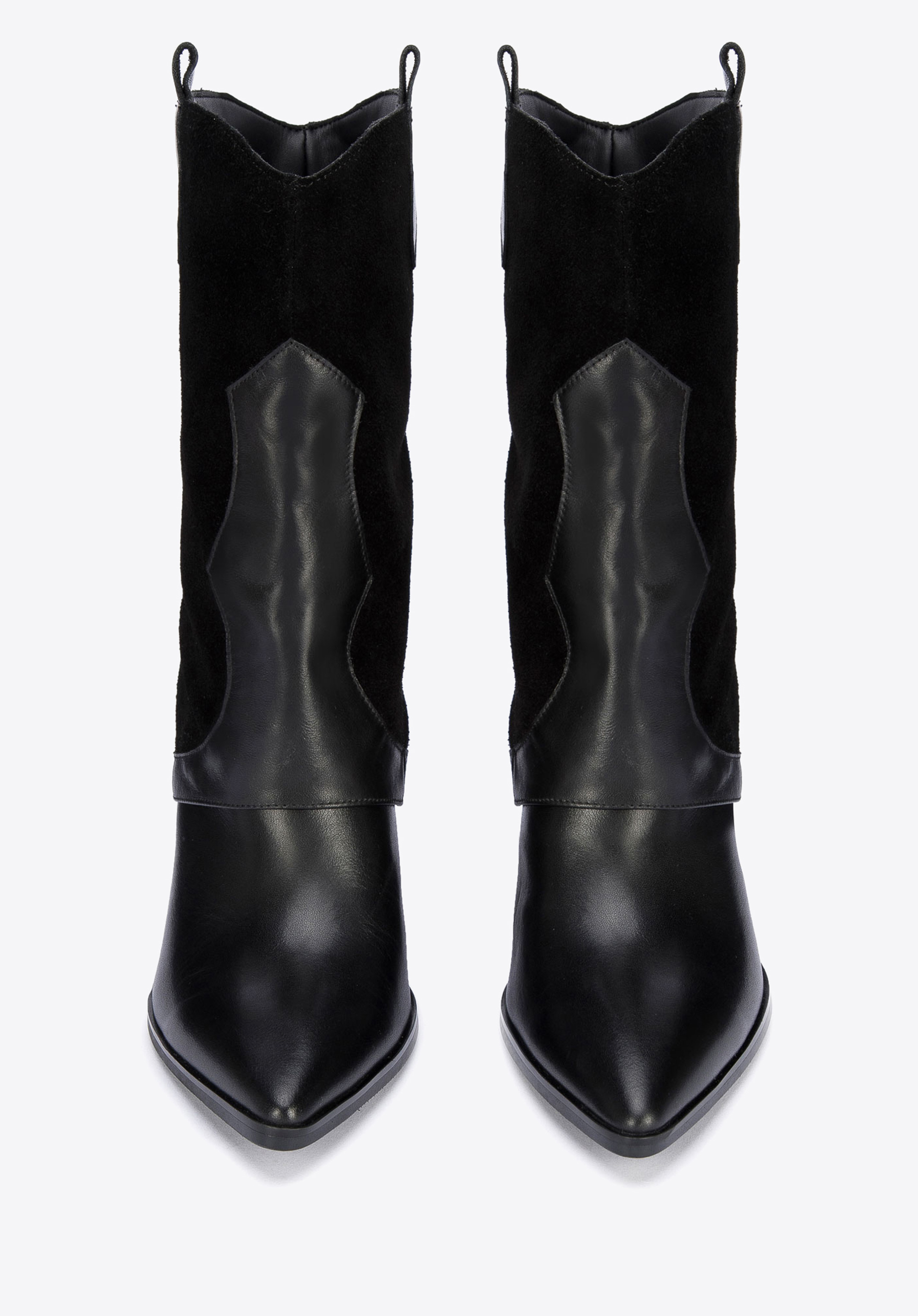 Damskie kowbojki z dwóch rodzajów skór z nakładką