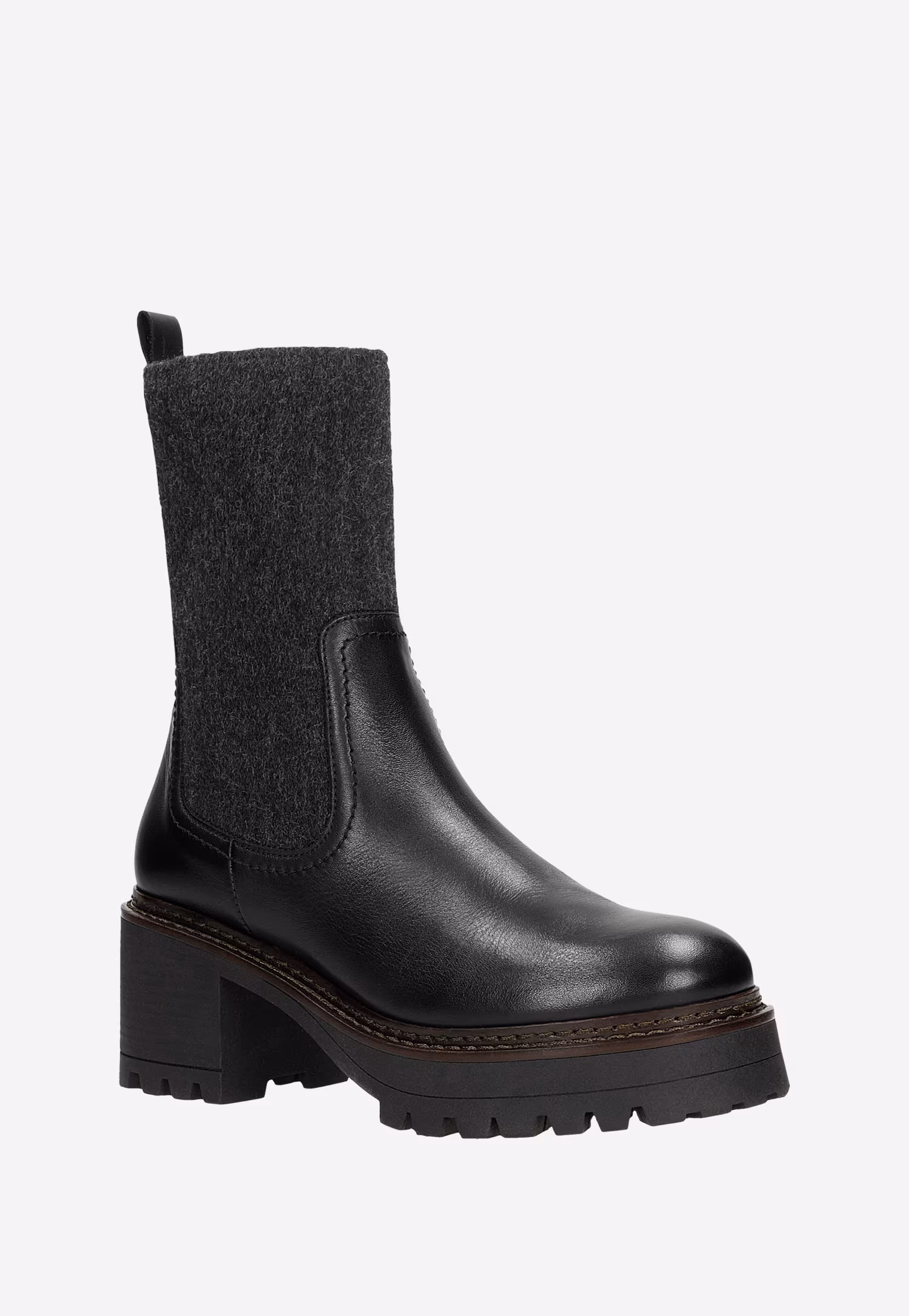 Czarne ocieplane botki ze skóry licowej i dzianiny