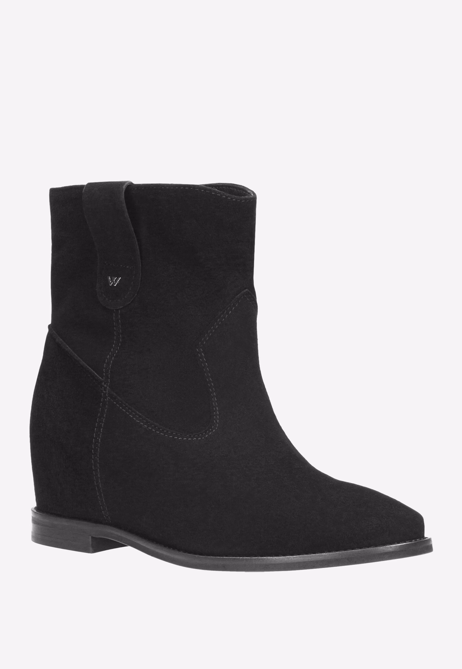 Czarne welurowe botki na koturnie