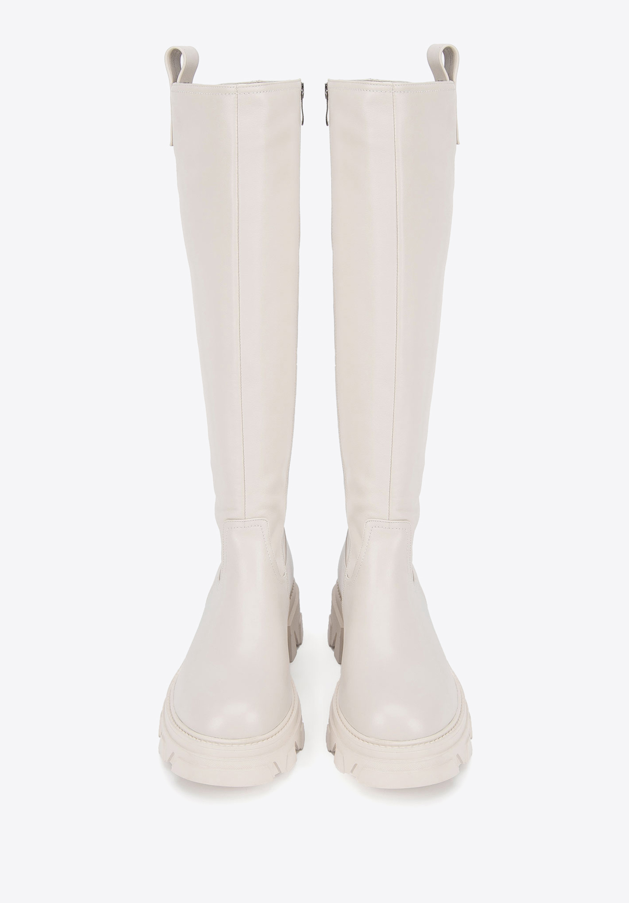 Damskie kozaki ze skóry na grubej podeszwie