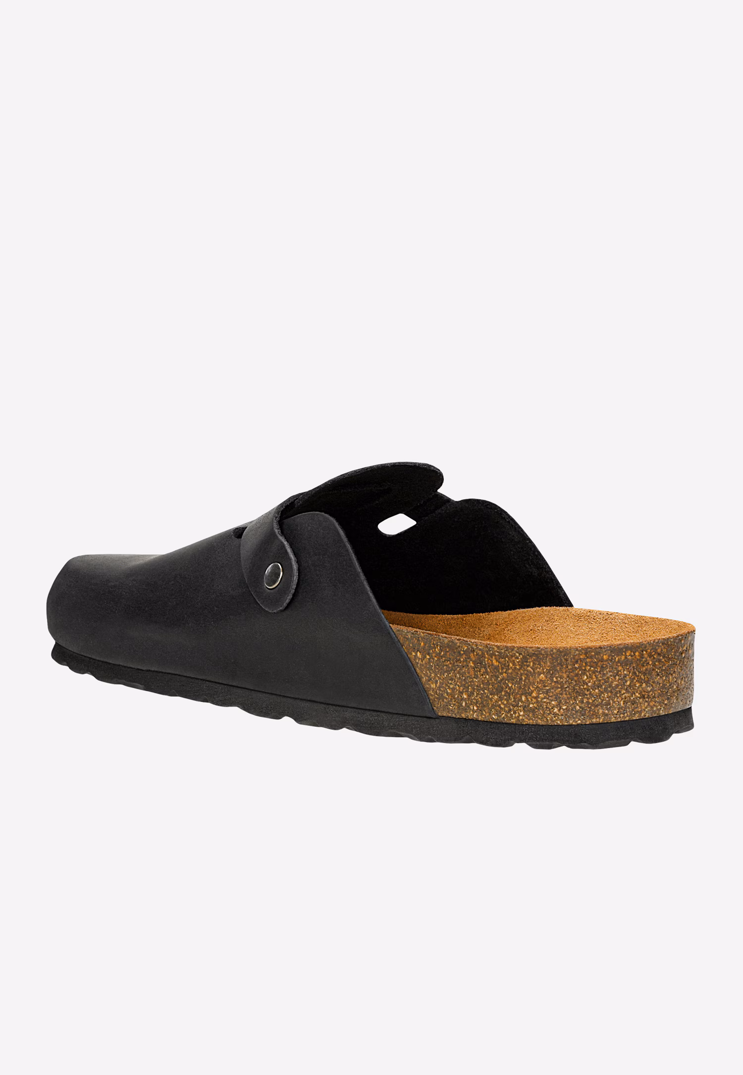 Czarne klapki ze skóry crazy horse z korkową podeszwą