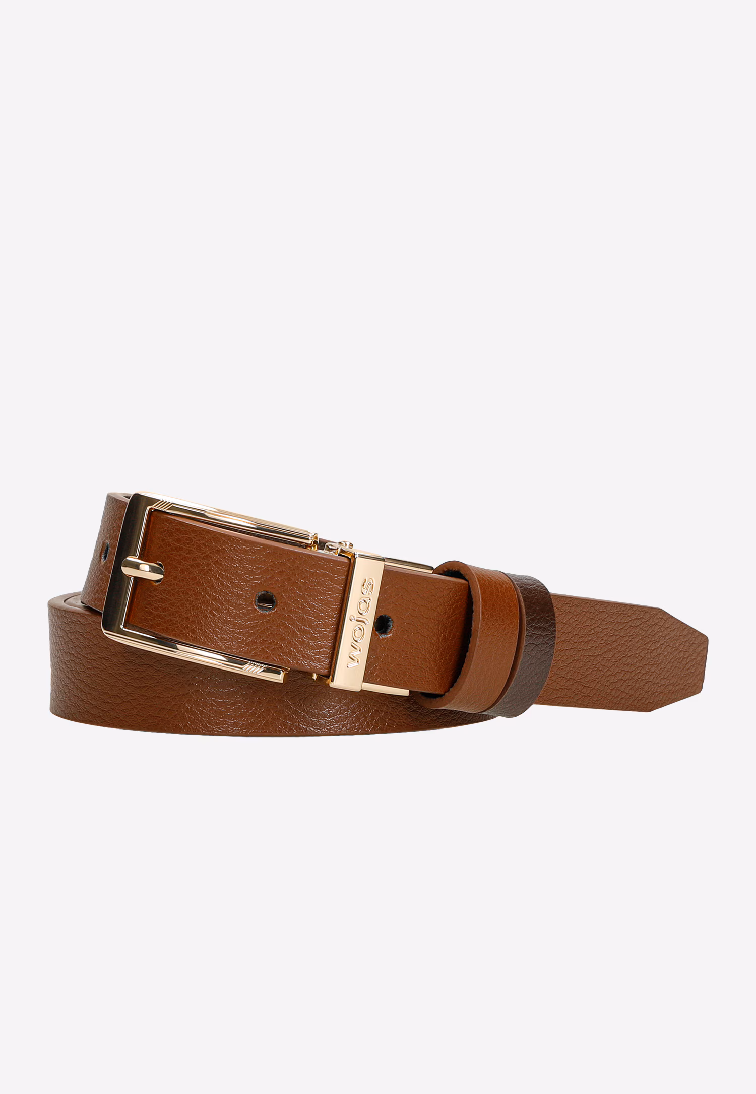 Dwustronny brązowy pasek damski ze skóry licowej ze złotą klamrą