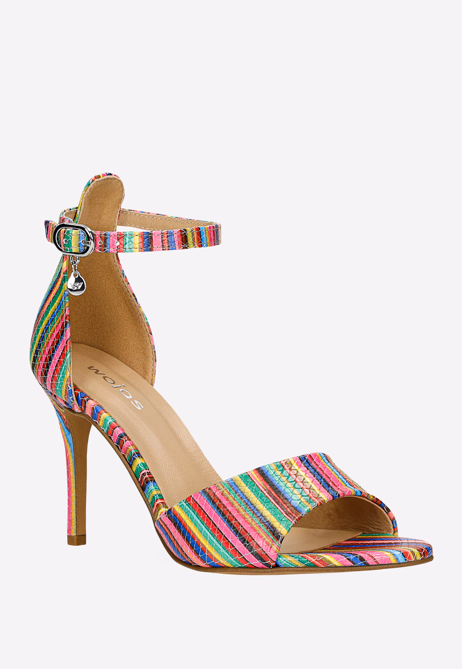 Beżowe sandały na szpilce z paskiem wokół kostki