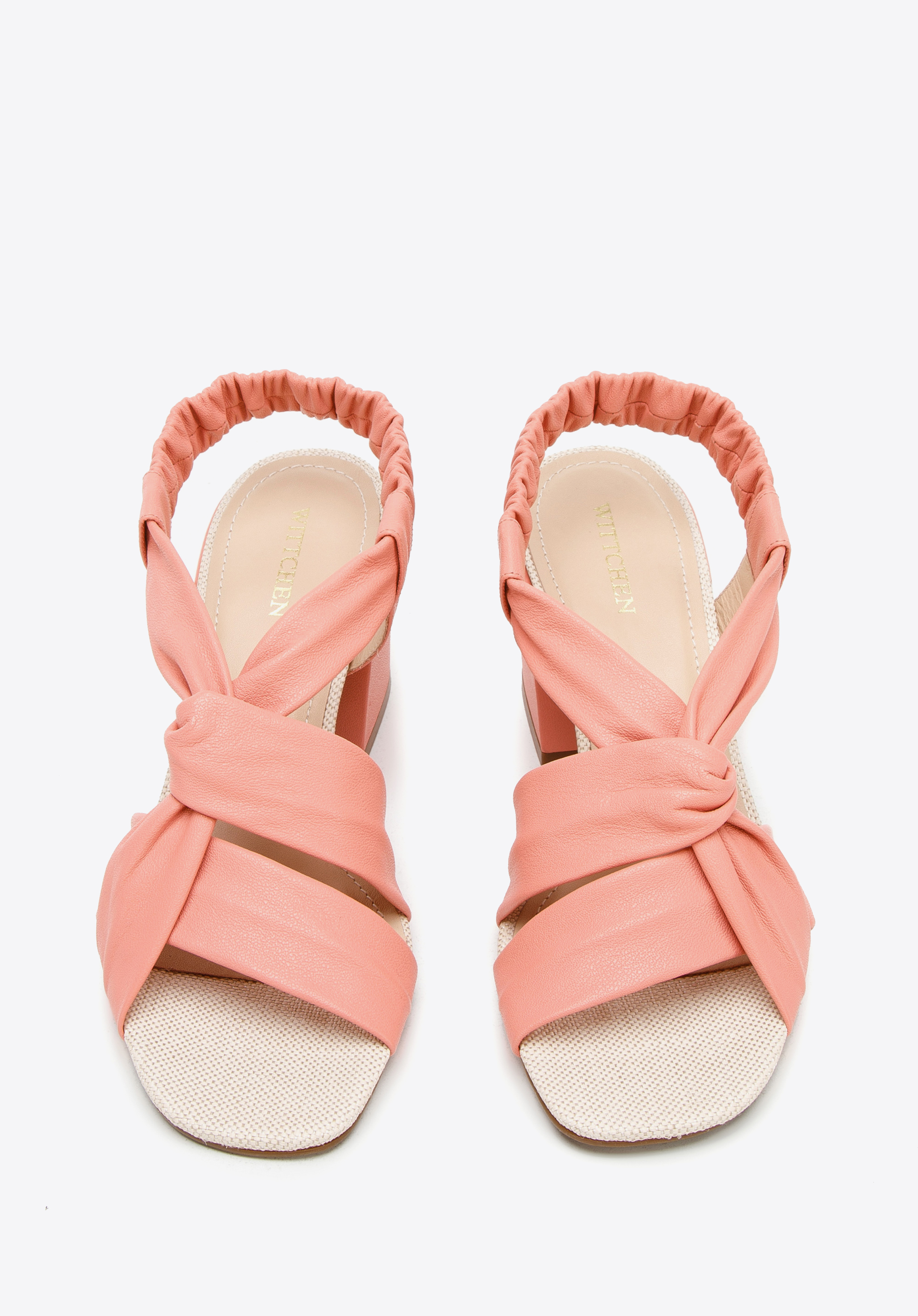 Damskie sandały skórzane z supełkiem na obcasie