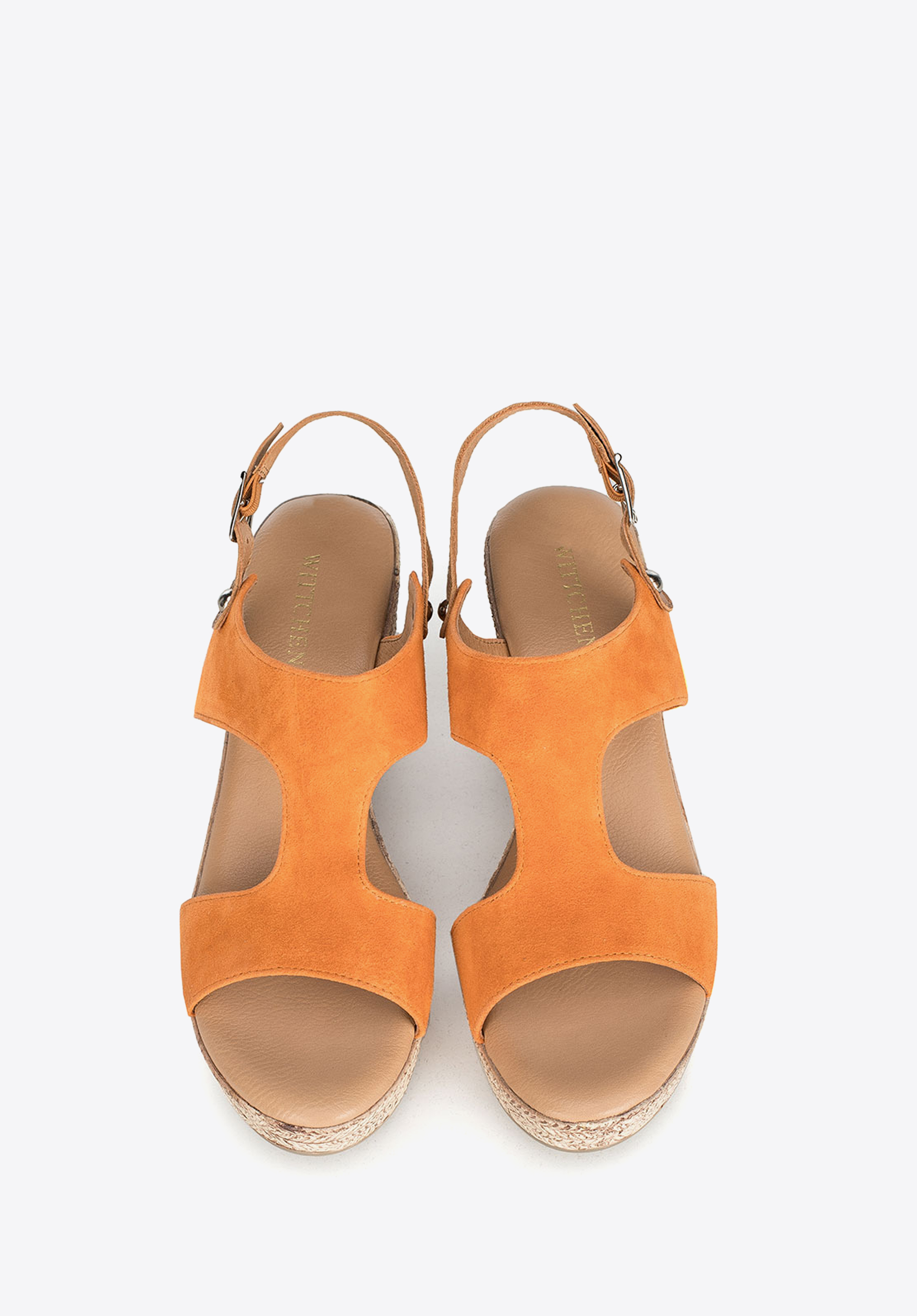 Sandały zamszowe na słupku na sznurkowej platformie