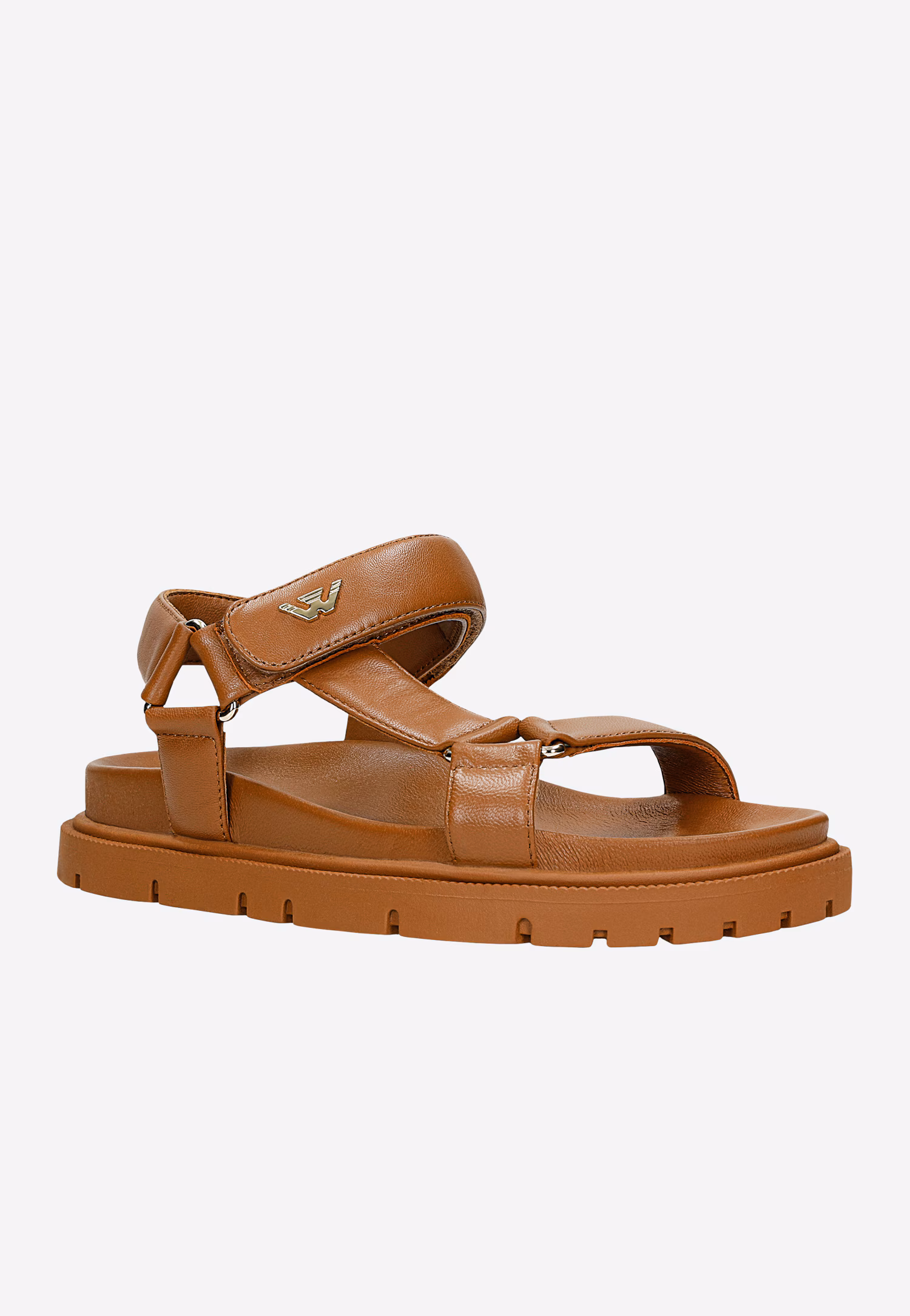 Jasnobeżowe skórzane sandały damskie ze złotymi elementami