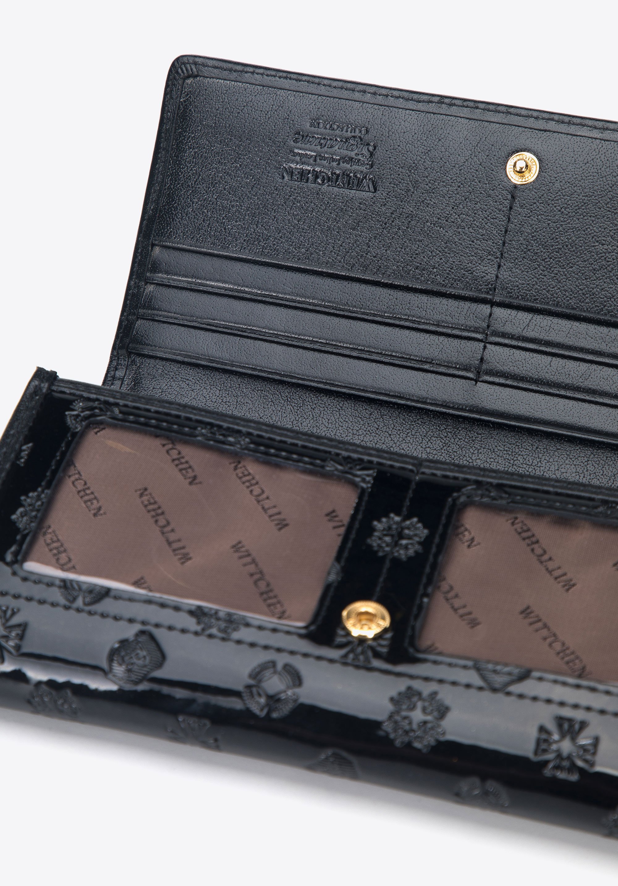 Damski portfel skórzany lakierowany z monogramem