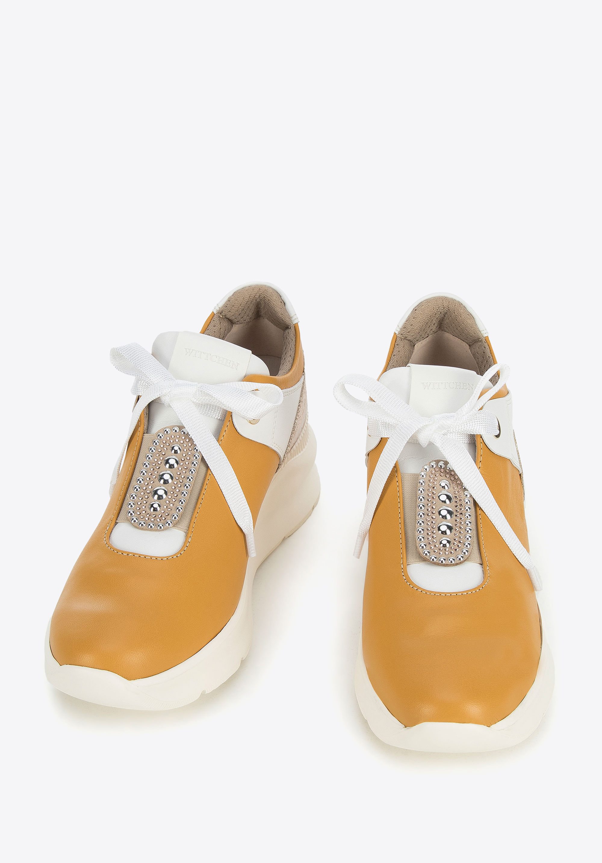 Damskie sneakersy skórzane z błyszczącymi wstawkami