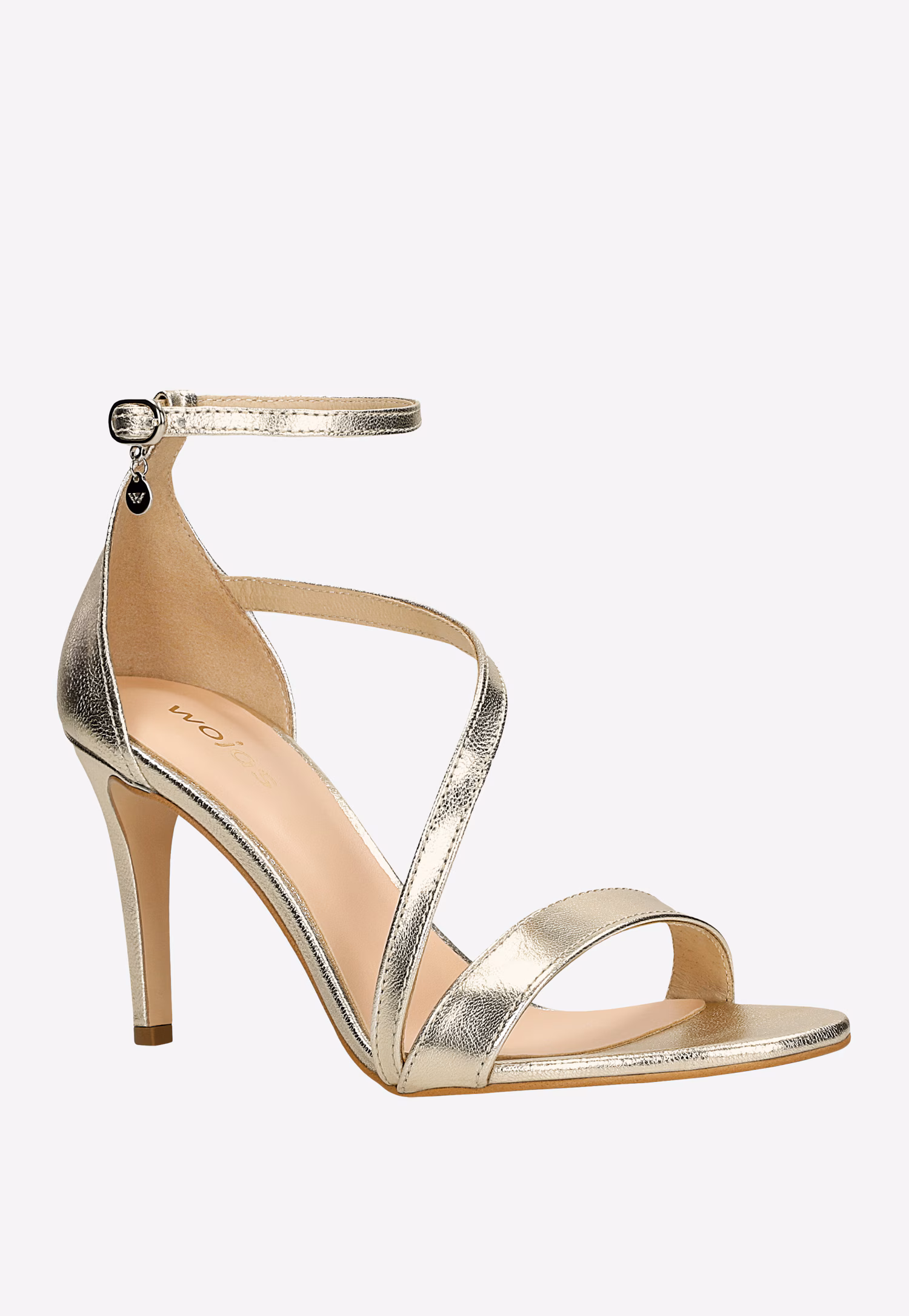 Eleganckie złote sandały na szpilce z ozdobnym paskiem