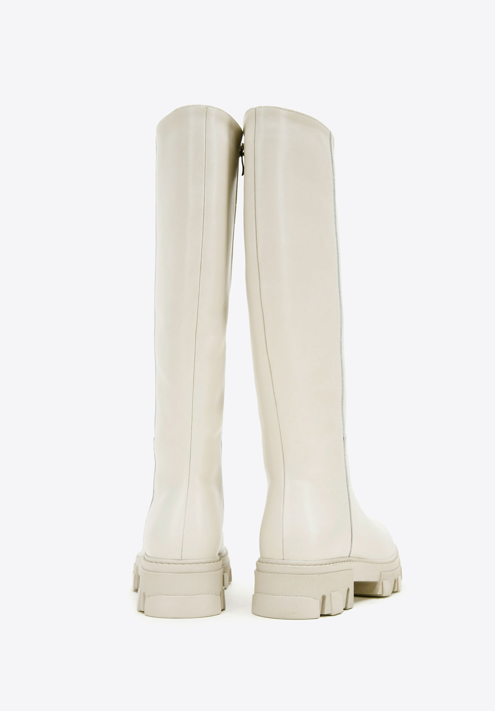 Damskie kozaki skórzane na grubej podeszwie z suwakiem