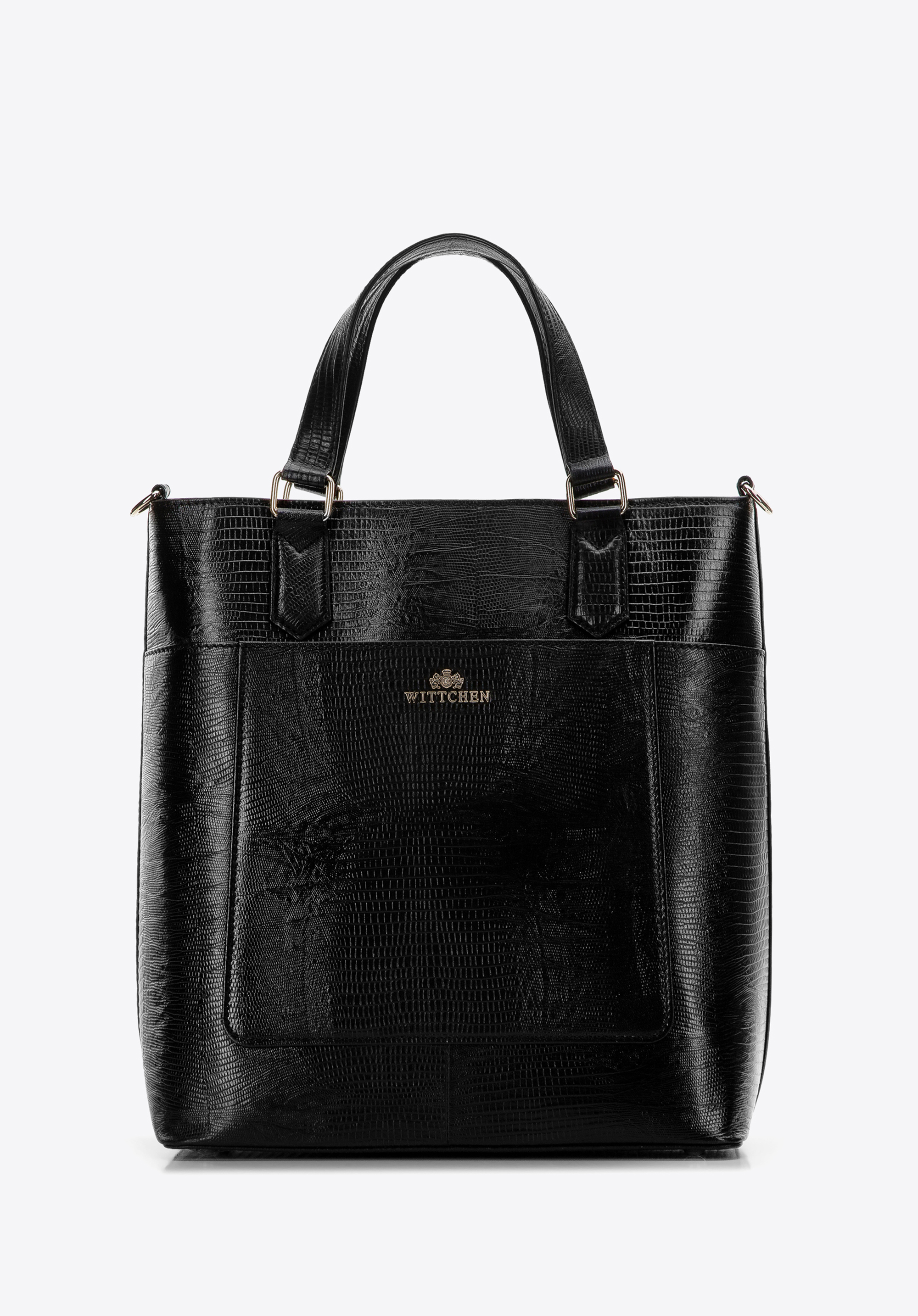 Torebka kuferek ze skóry o fakturze lizard pionowa