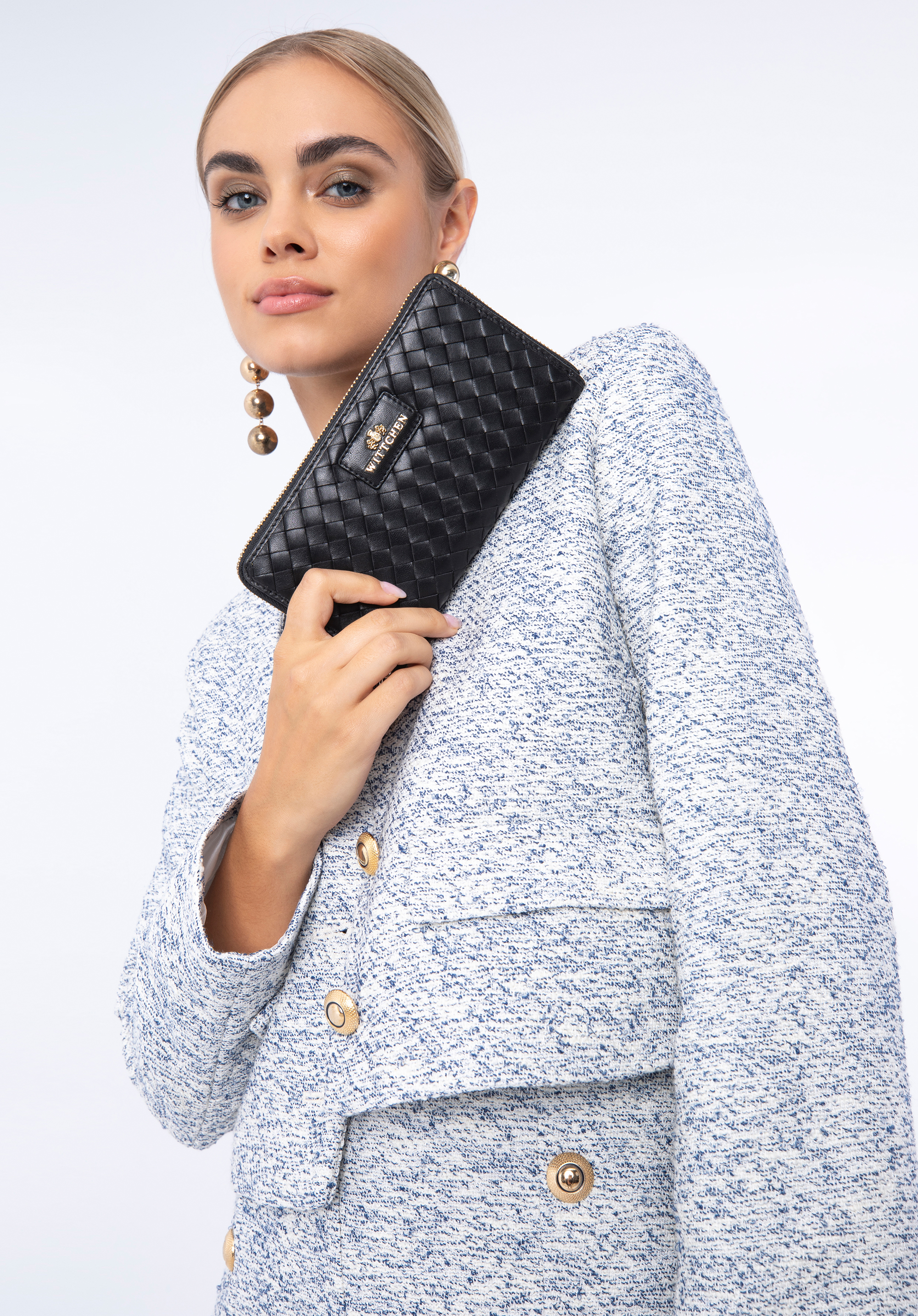 Damski portfel ze skórzanej plecionki duży