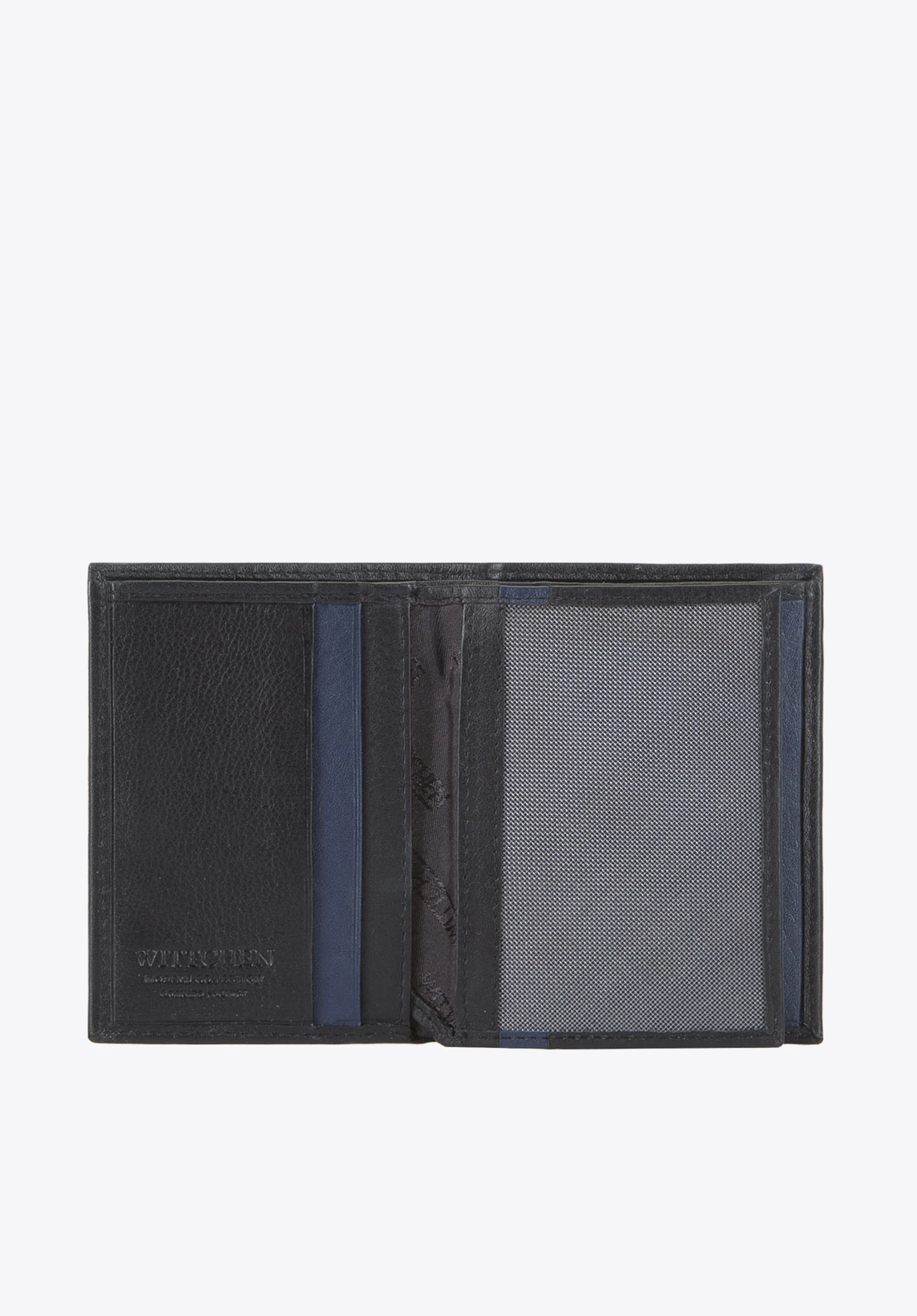 Męski portfel skórzany z metalowym logo pionowy