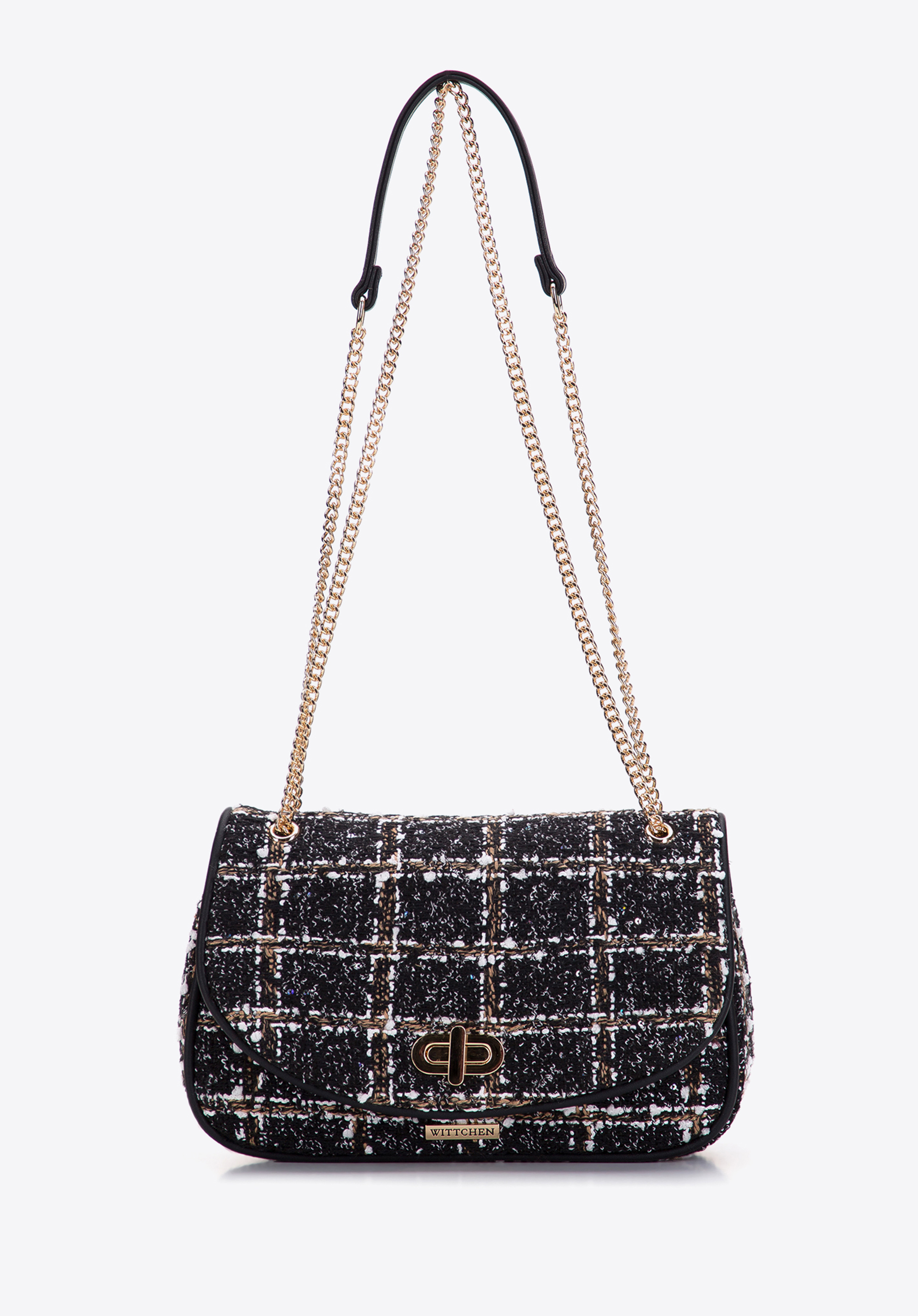 Damska listonoszka z tkaniny bouclé na łańcuszku