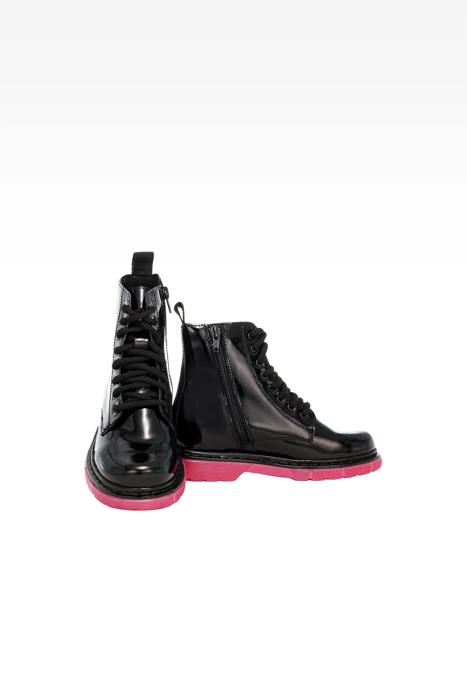 Czarne dziewczęce trzewiki BARTEK z różową podeszwą 1729301