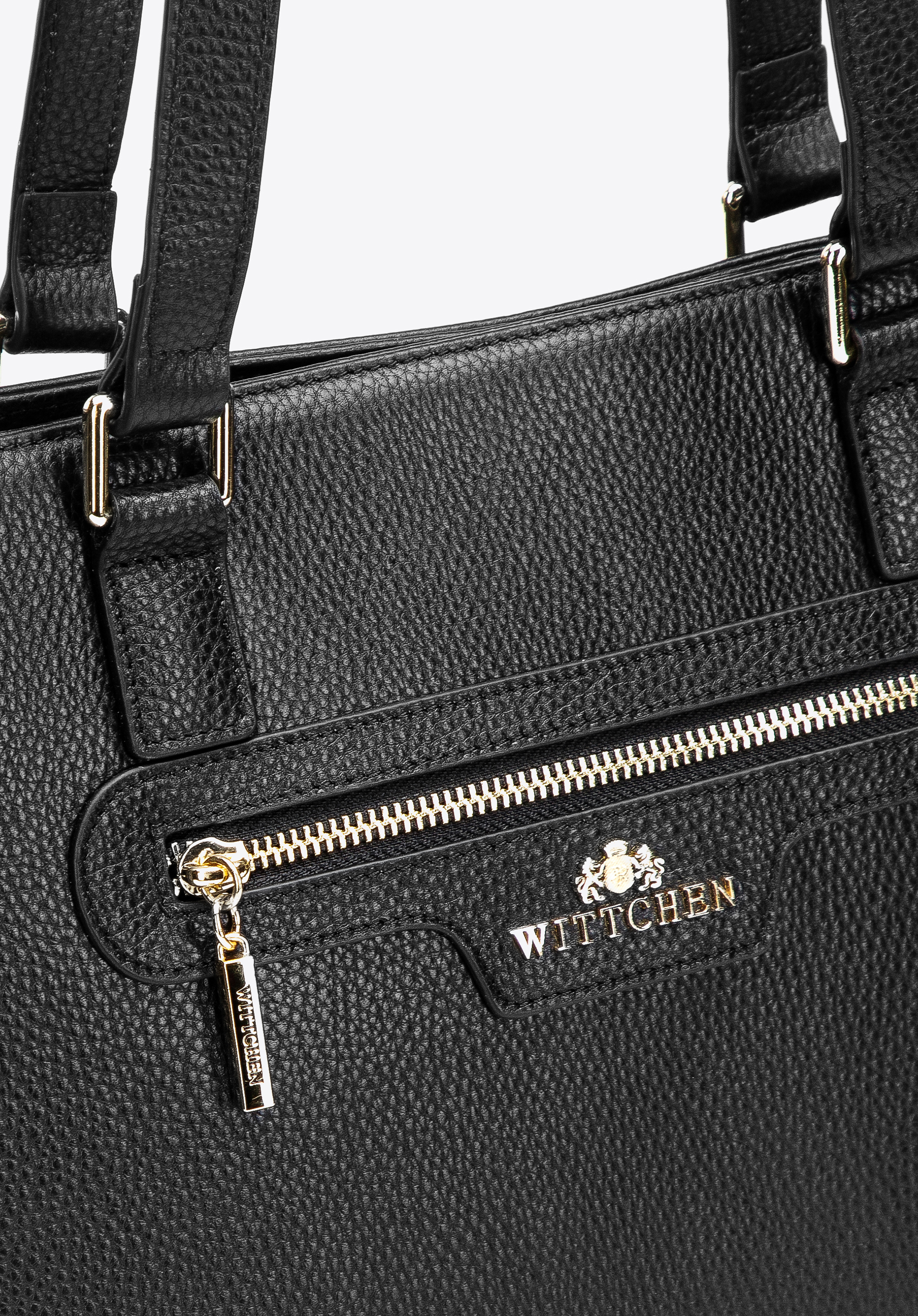 Torebka shopperka ze skóry z kieszenią z przodu