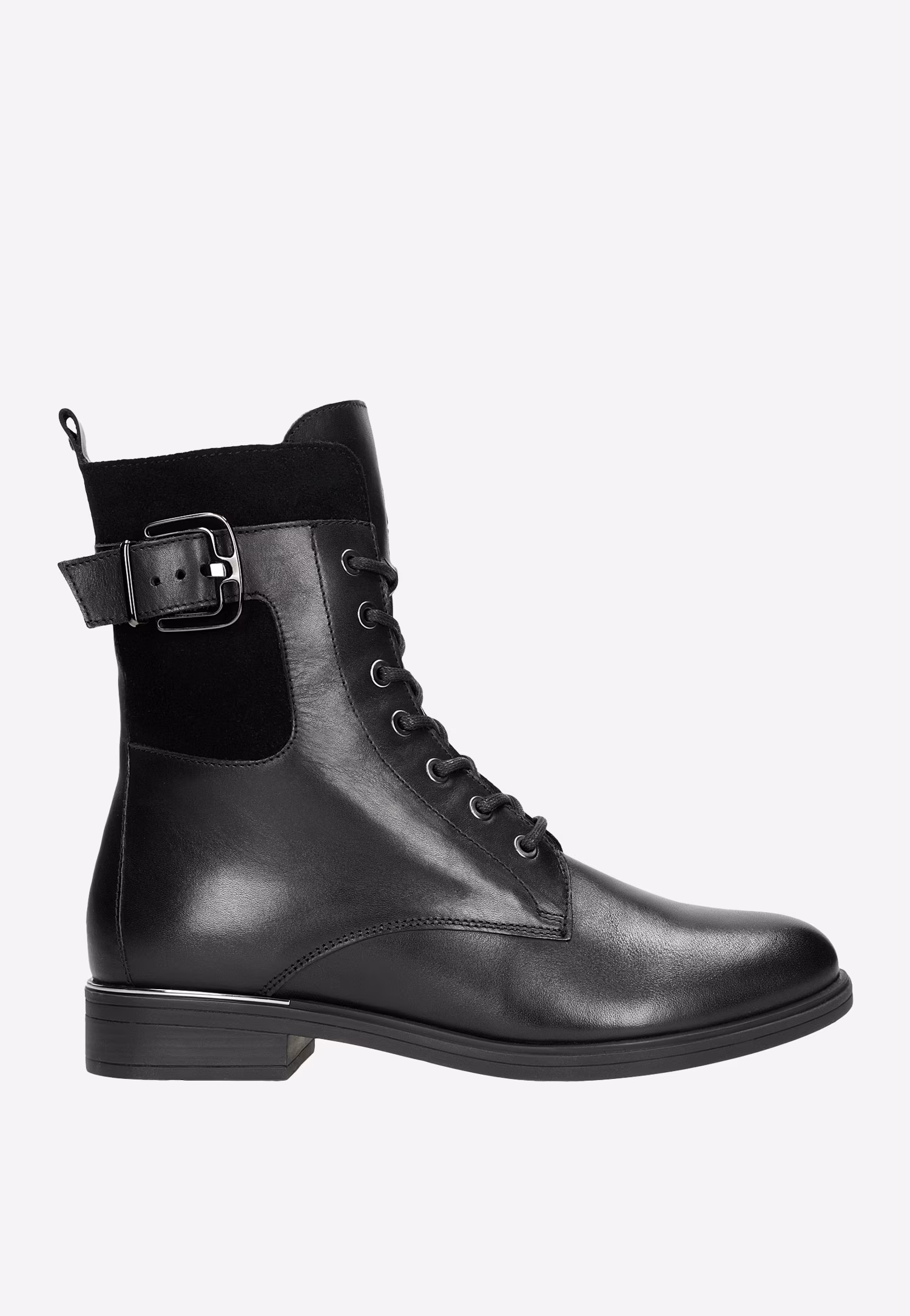 Czarne trzewiki damskie z weluru i skóry licowej