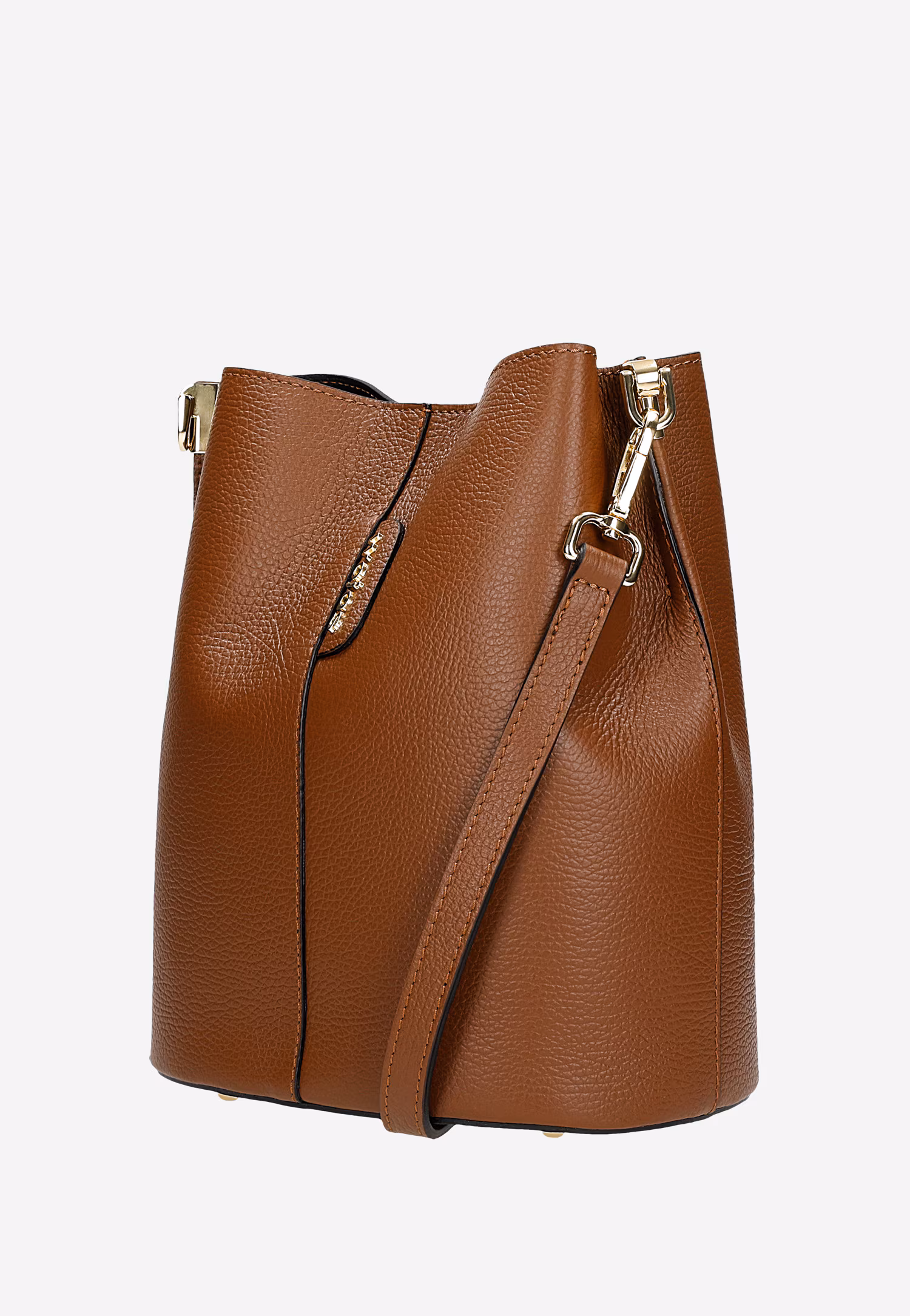 Beżowa skórzana torebka damska bucket bag