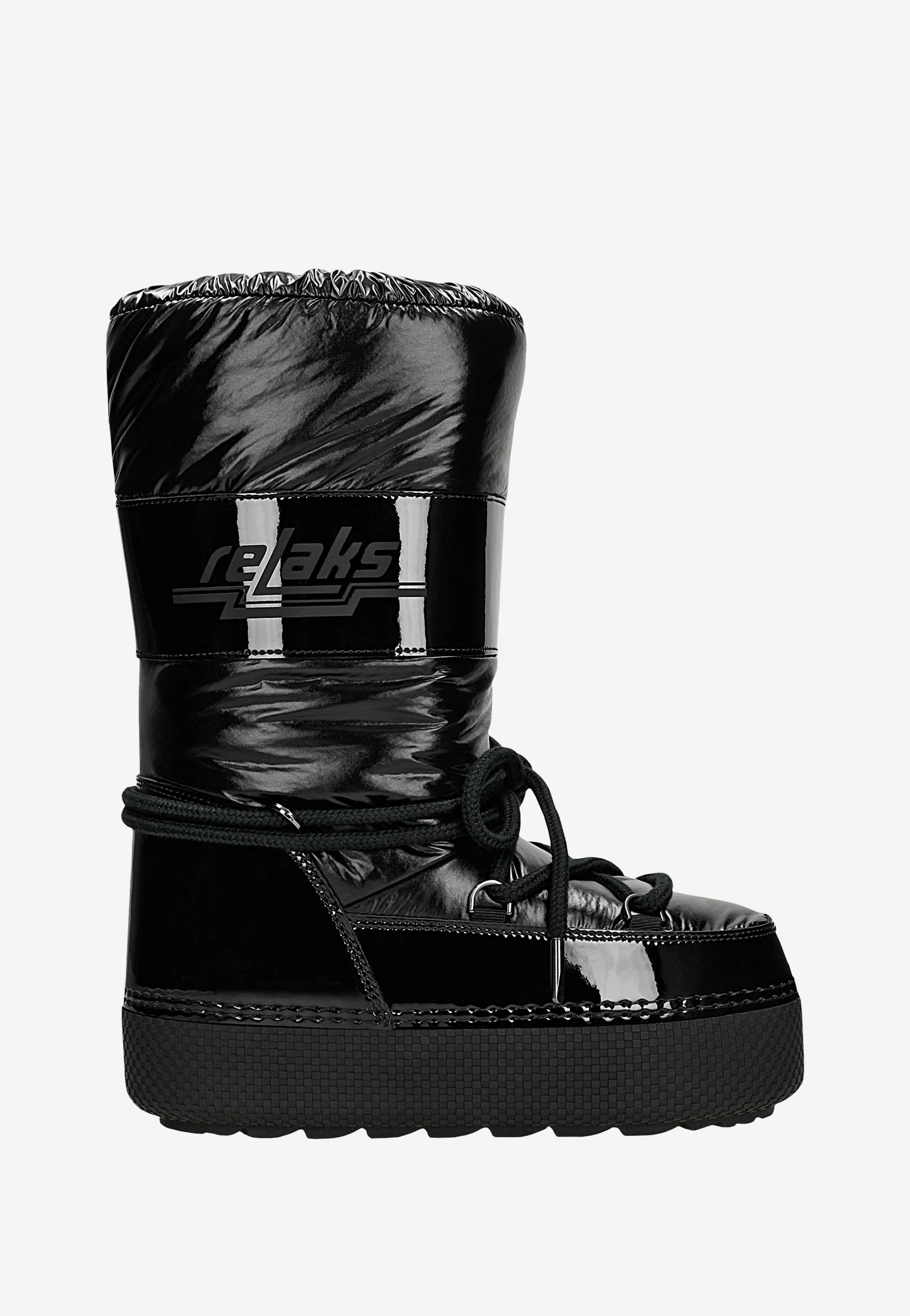 RELAKS wysokie lakierowane śniegowce damskie na masywnej podeszwie