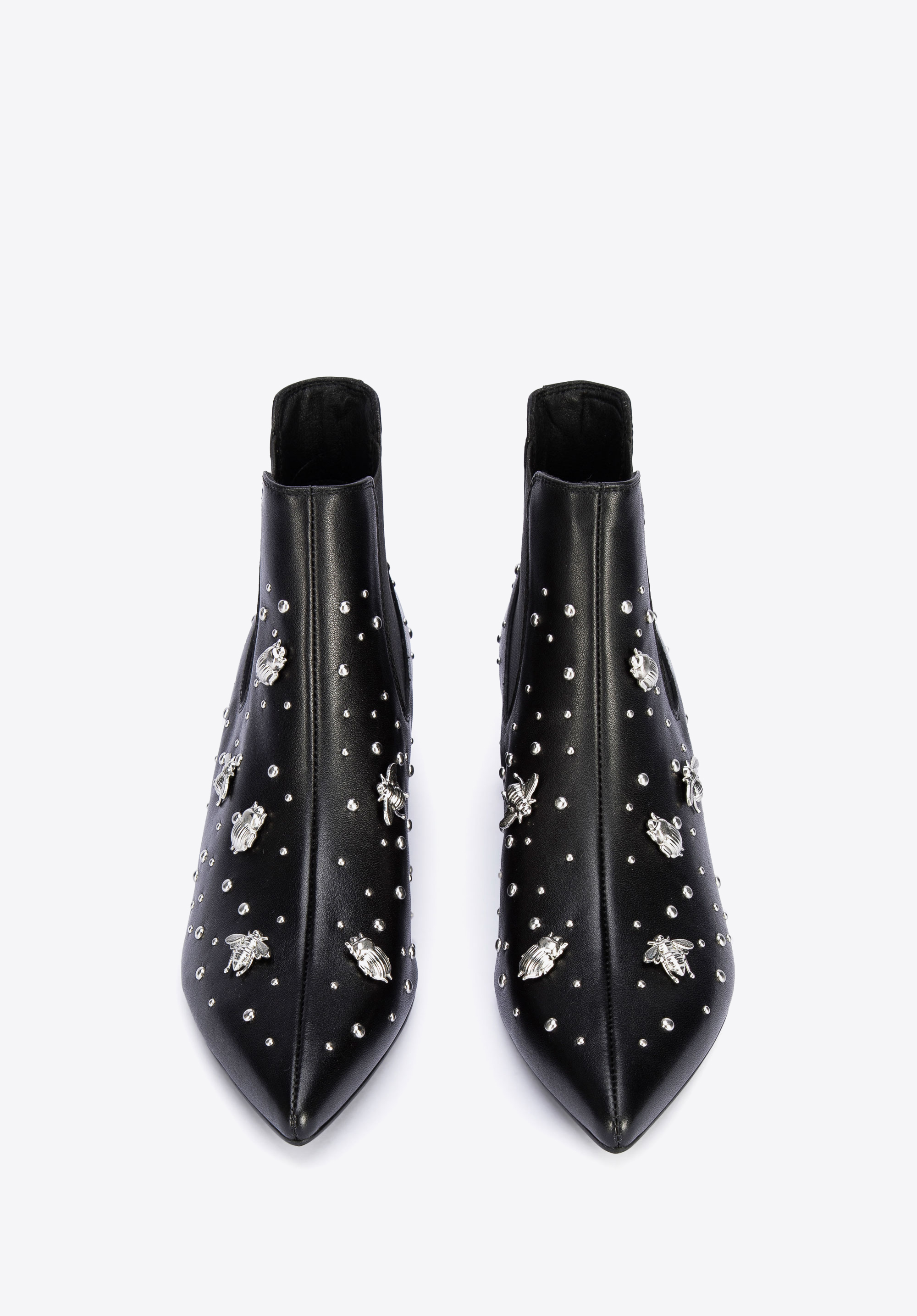 Damskie sztyblety ze skóry z ćwiekami w kształcie owadów