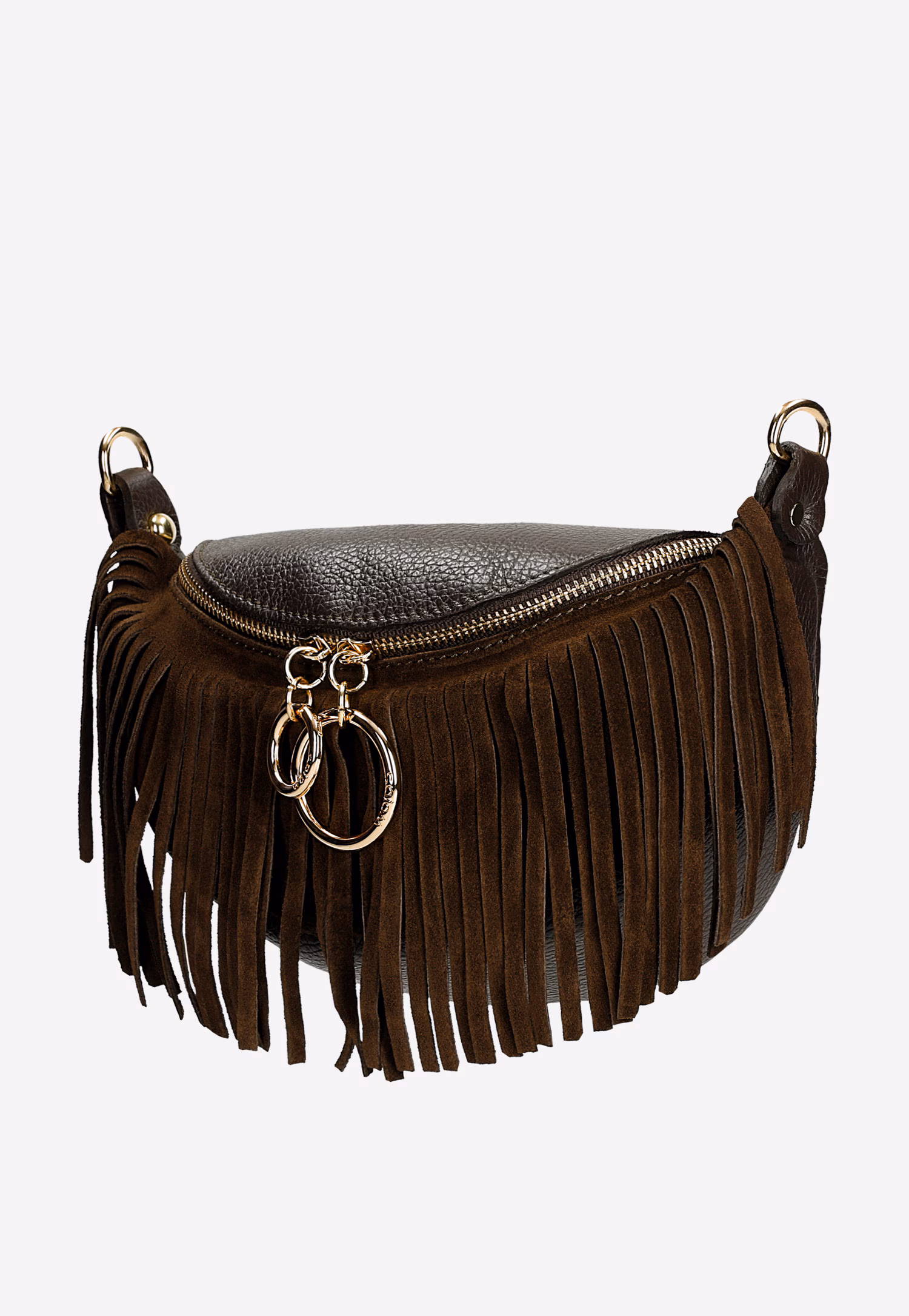 Brązowa nerka damska z frędzlami