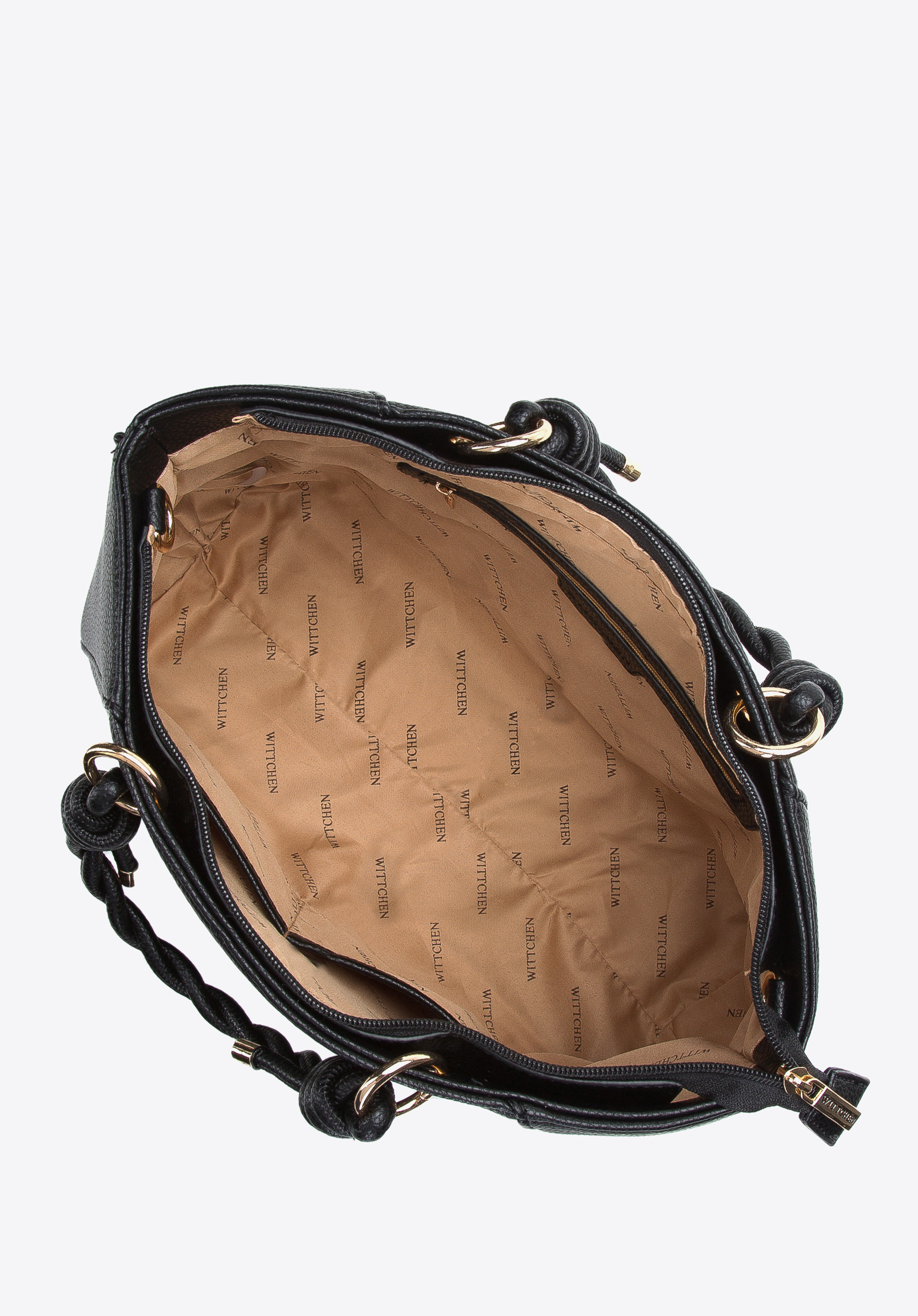 Torebka kuferek z ekoskóry z plecionymi rączkami