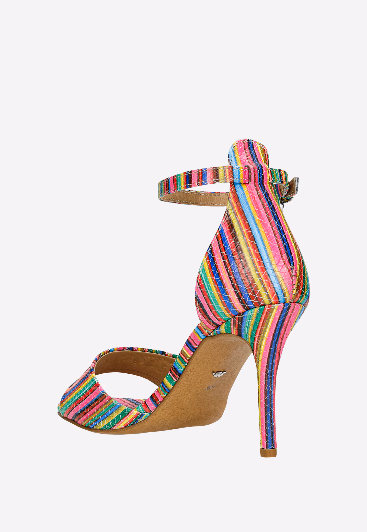 Beżowe sandały na szpilce z paskiem wokół kostki