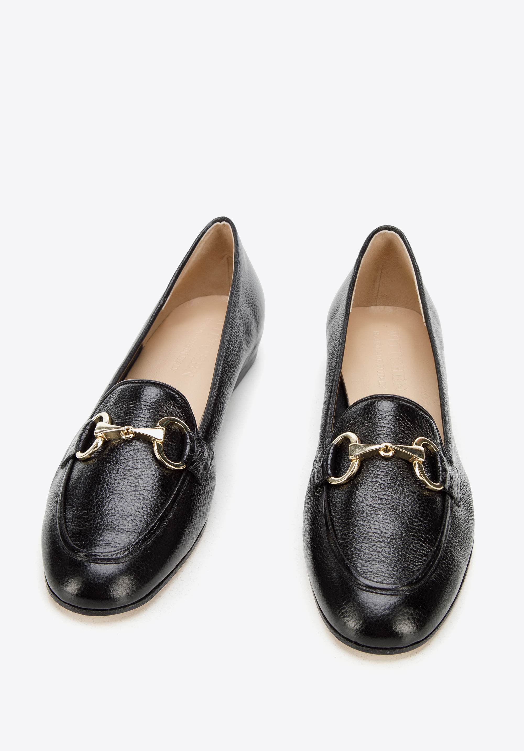 Damskie mokasyny skórzane z klamerką na płaskim obcasie