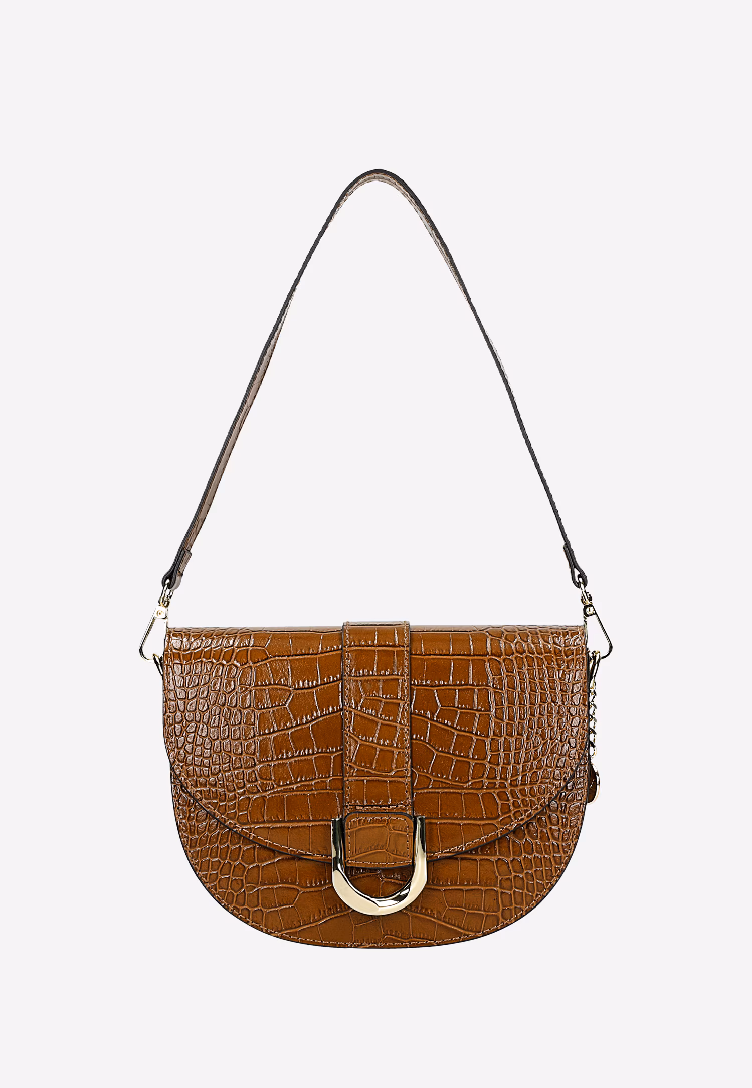 Ciemnobrązowa skórzana torebka saddle bag z tłoczeniem