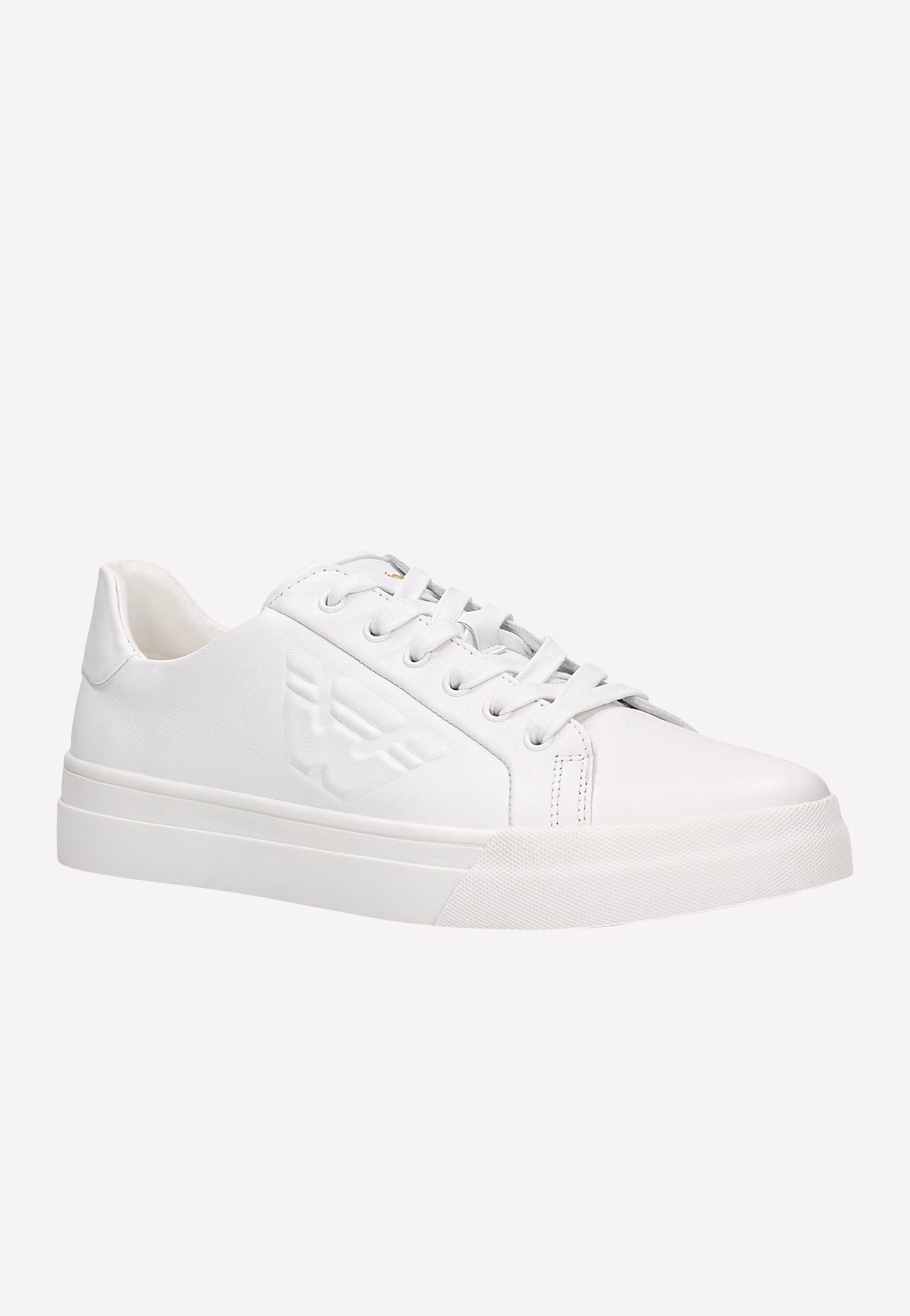 Białe skórzane trampki z wypukłym logo