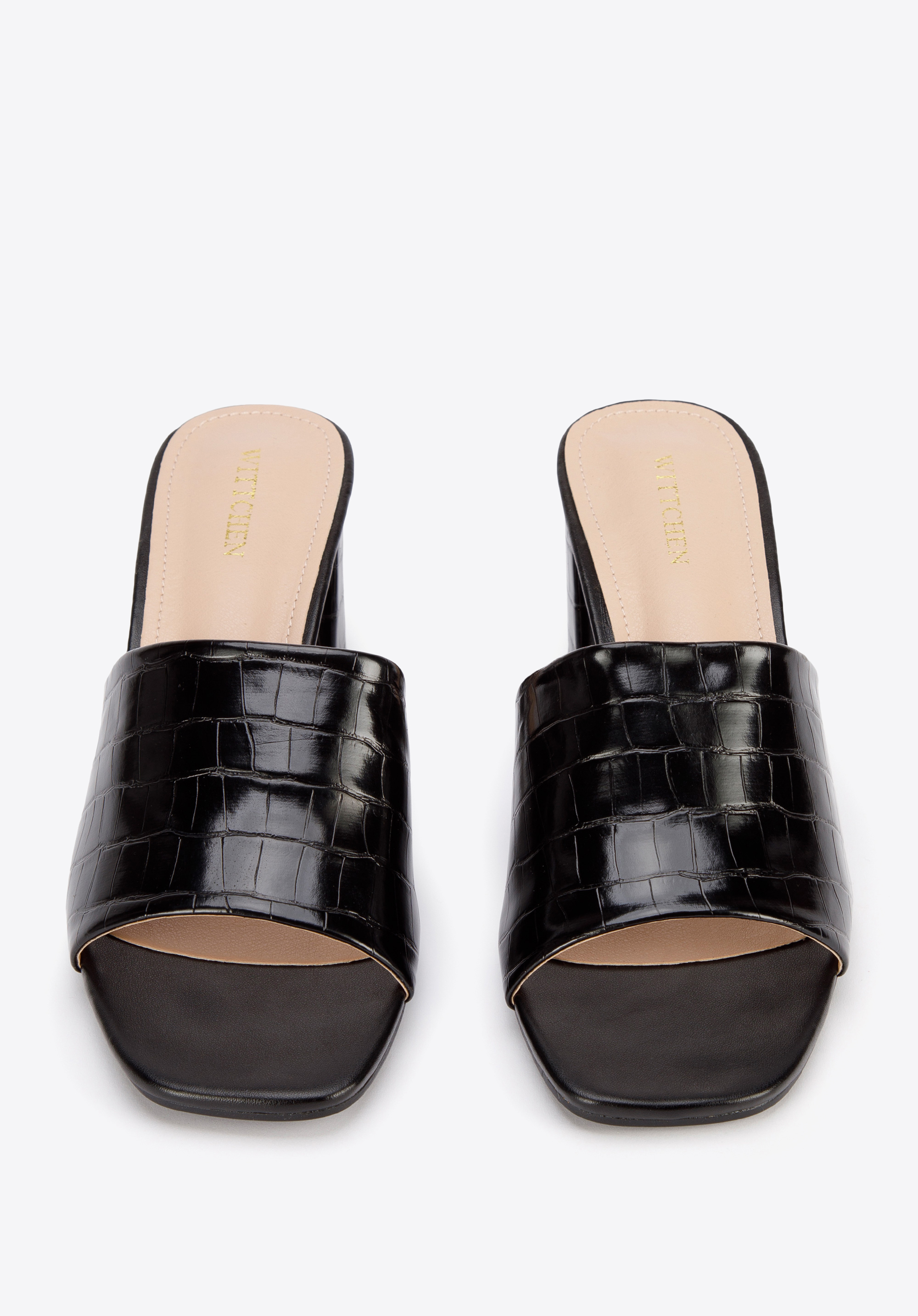 Damskie klapki z ekoskóry croco na słupku