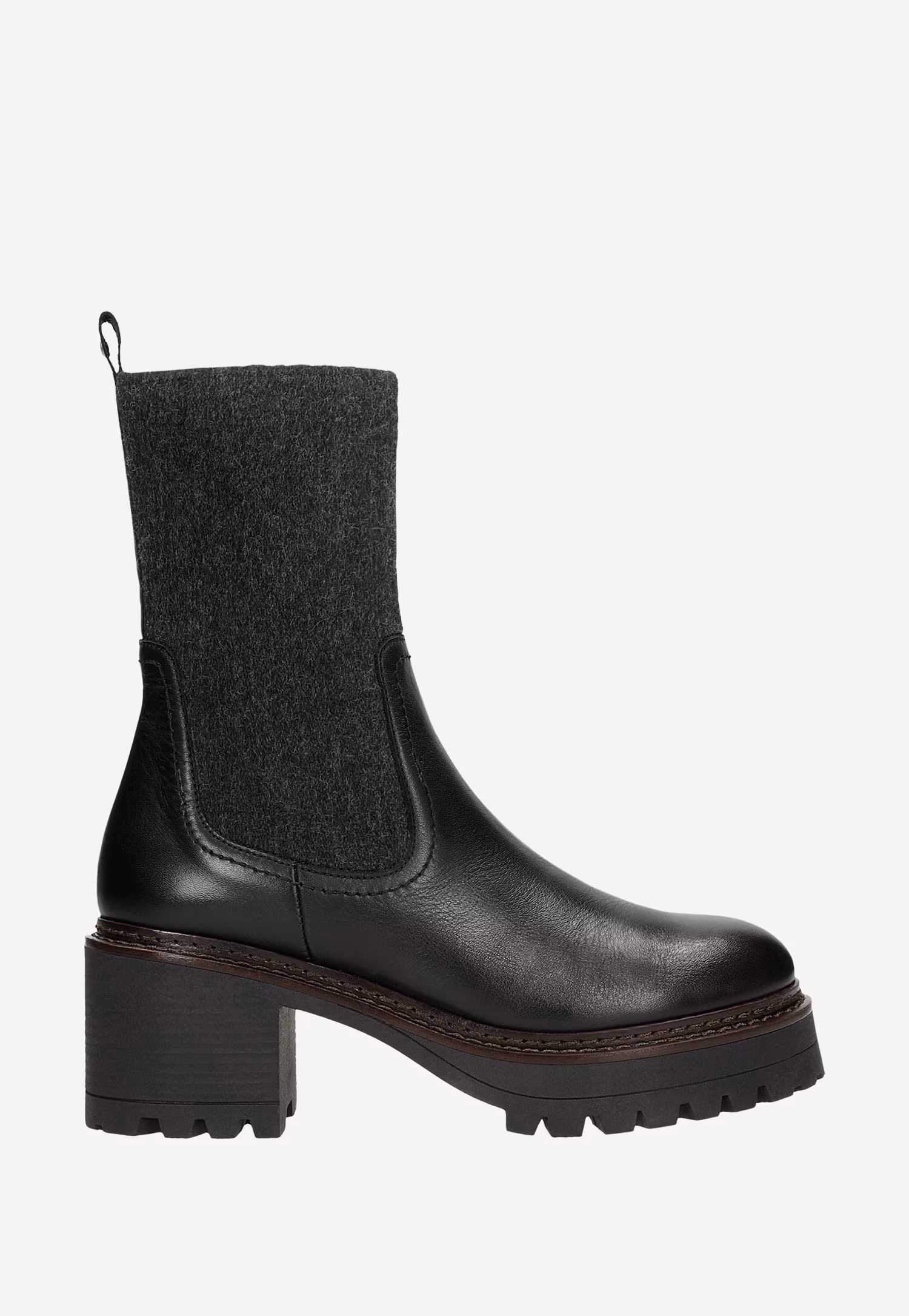 Czarne ocieplane botki ze skóry licowej i dzianiny