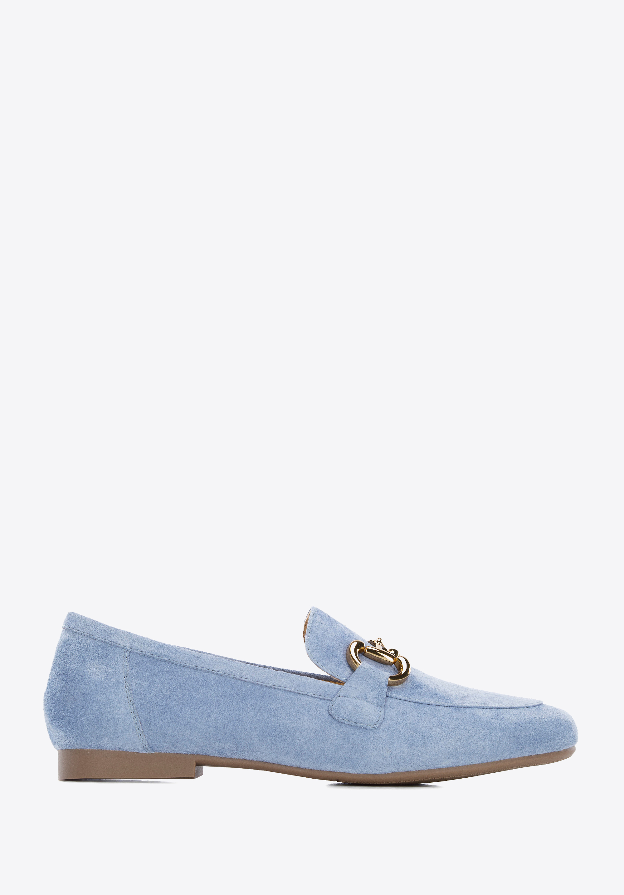 Damskie mokasyny zamszowe z metalową sprzączką