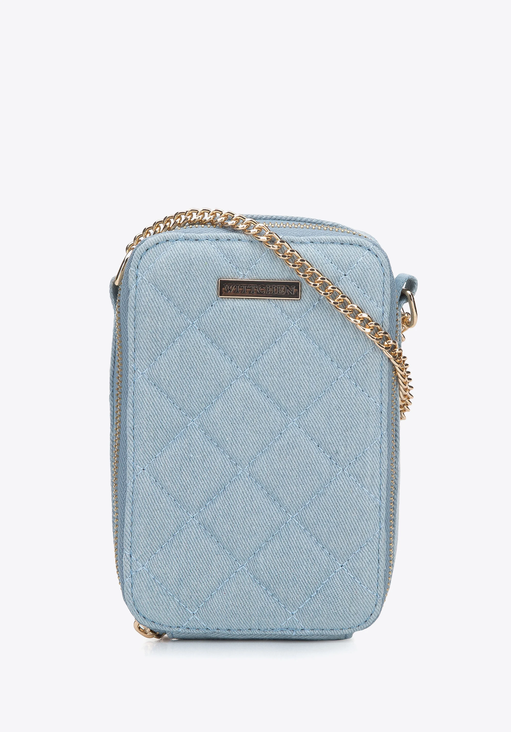 Damska minitorebka z pikowanego dżinsu na łańcuszku