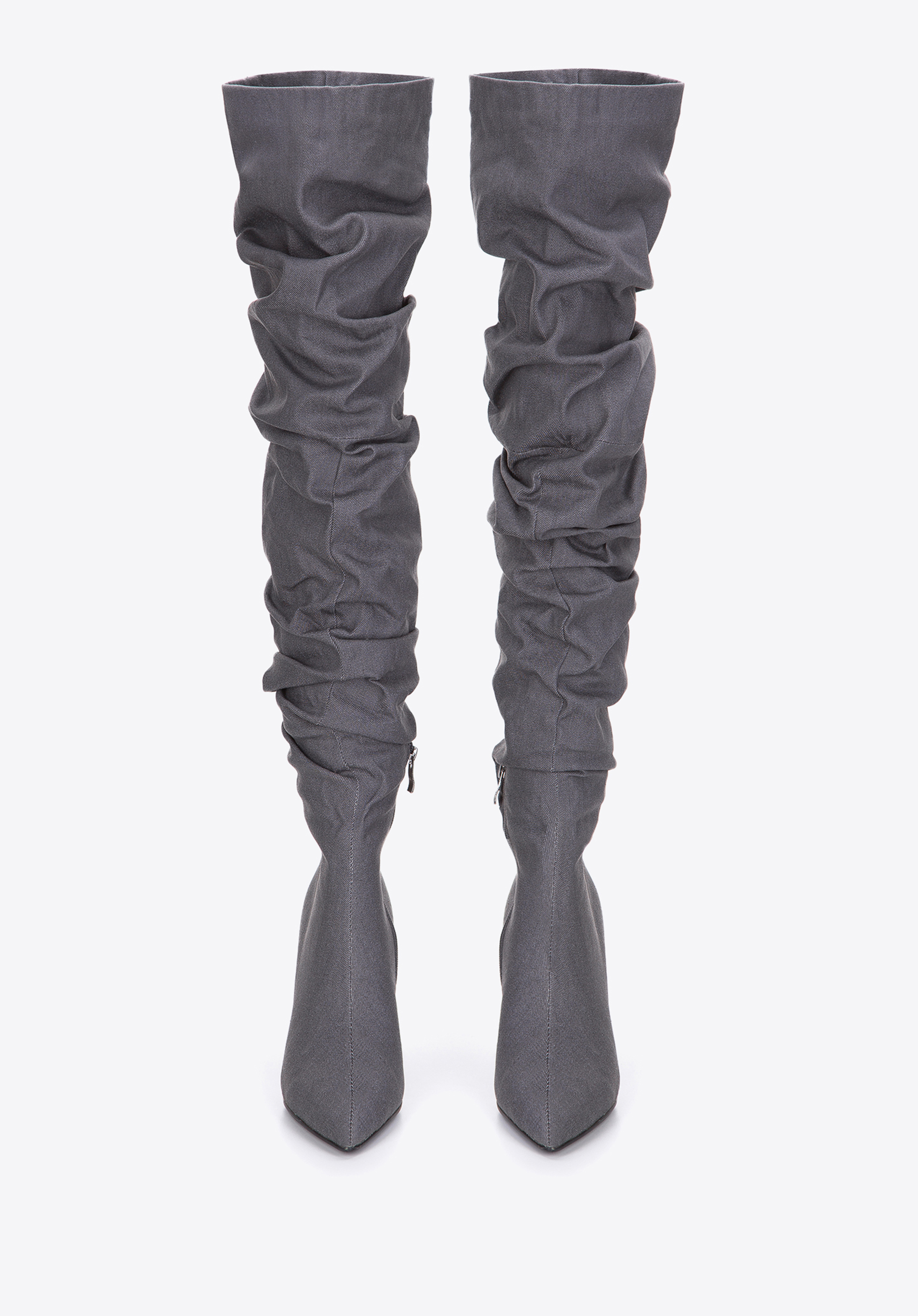 Damskie kozaki dżinsowe za kolano na obcasie