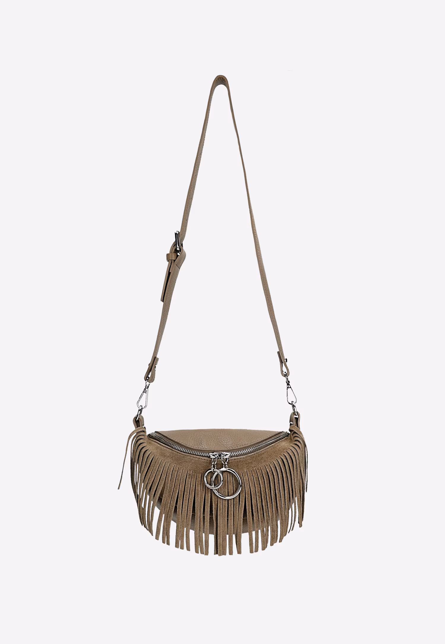 Brązowa nerka damska z frędzlami