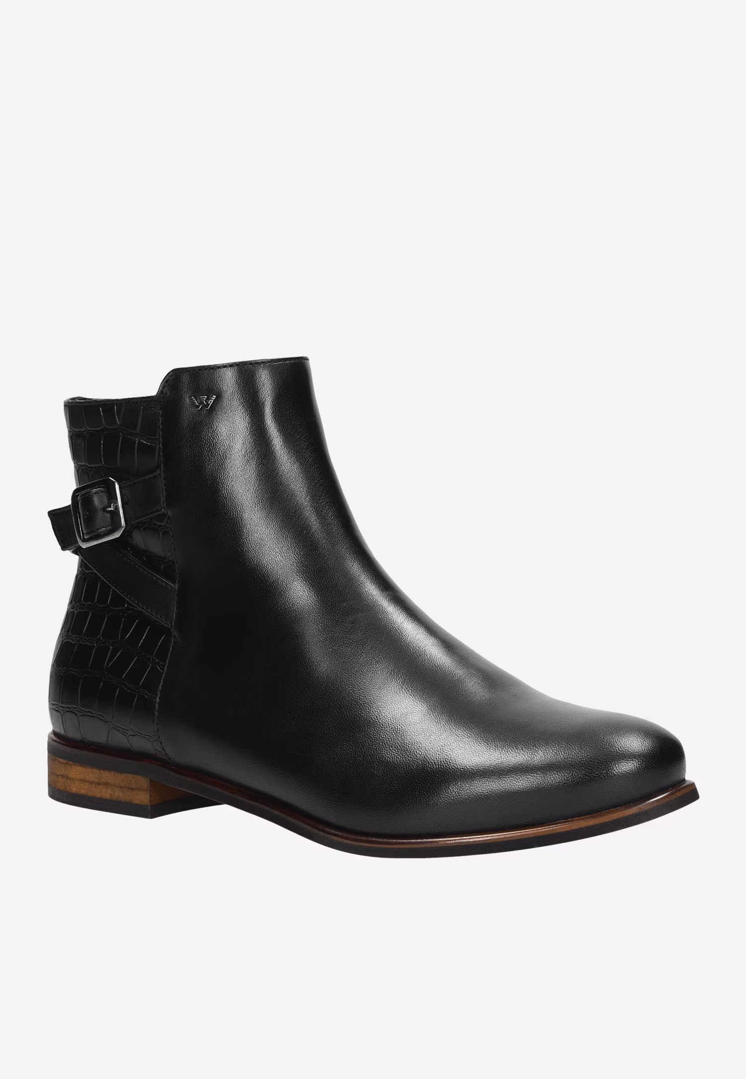 Czarne botki damskie z tłoczonej skóry zapinane na zamek