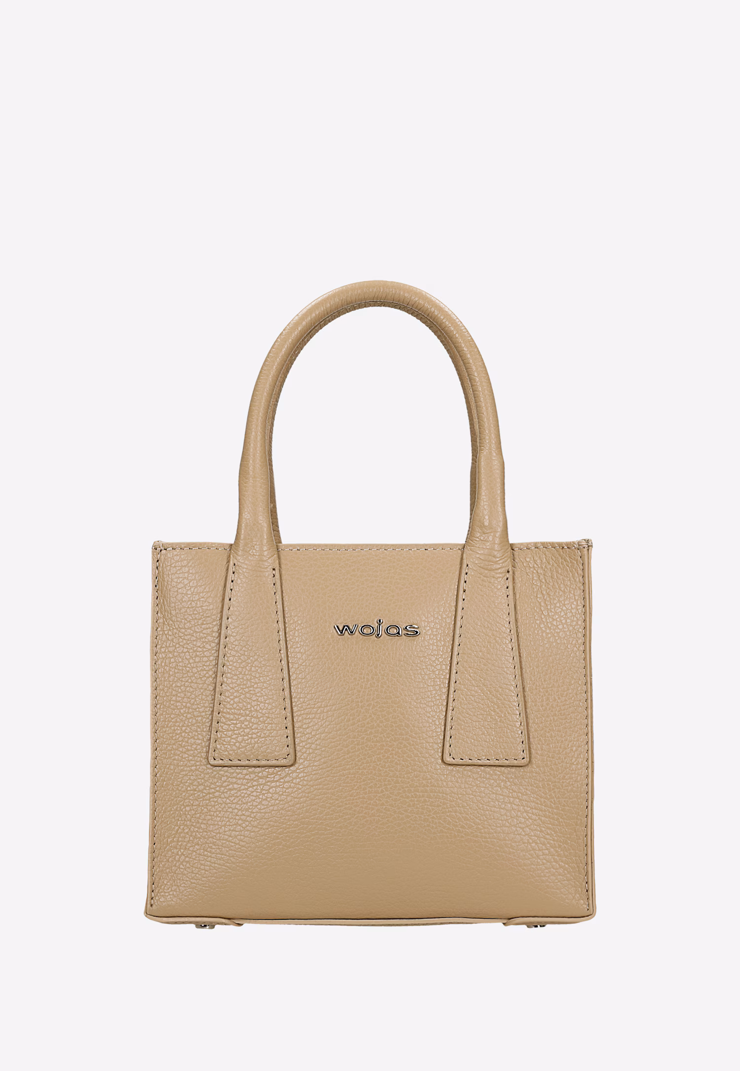 Mała skórzana torebka typu kuferek w kolorze beżowym