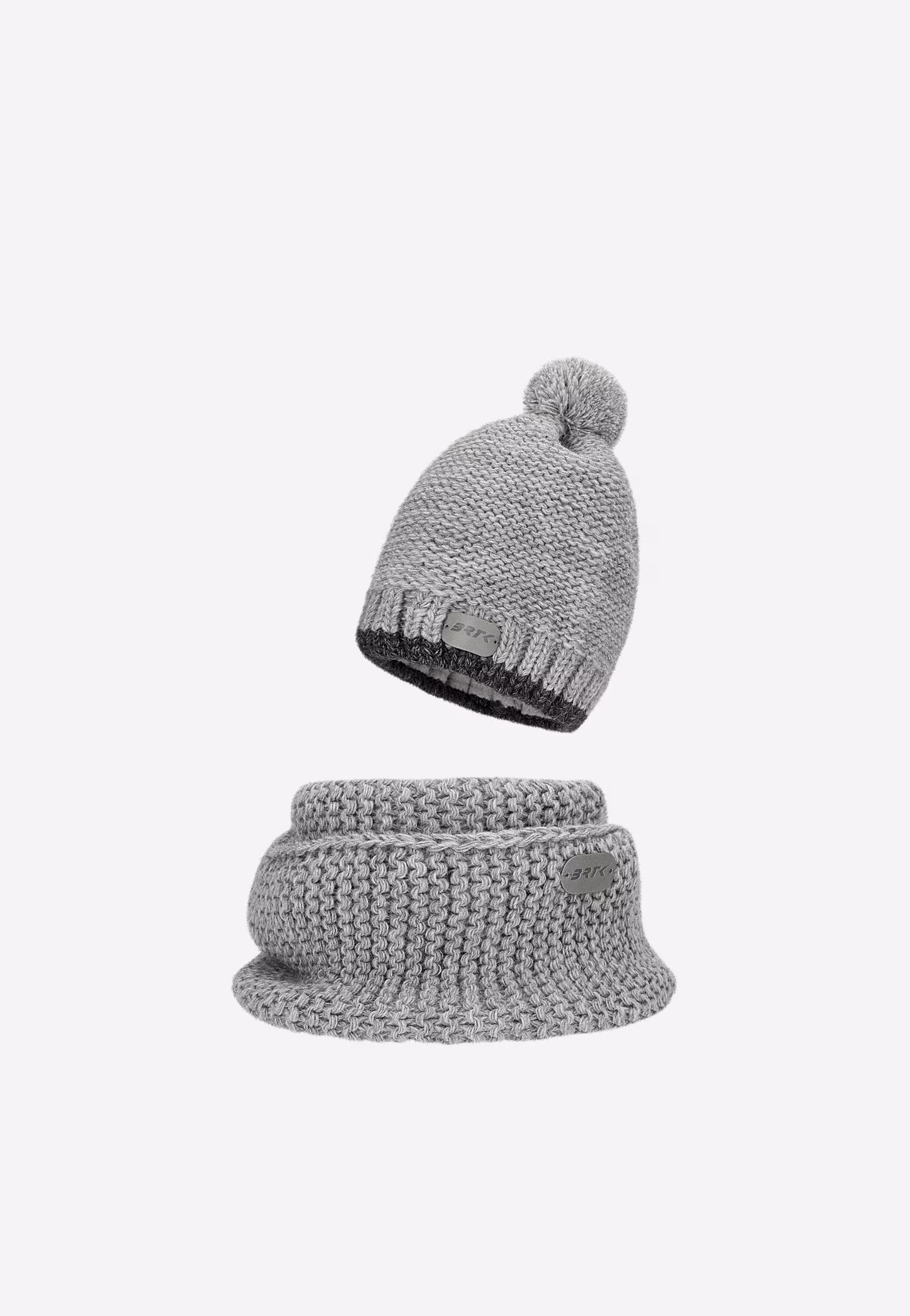 Popielaty zestaw dziecięcy BARTEK czapka z odblaskowym pomponem + komin 8560580