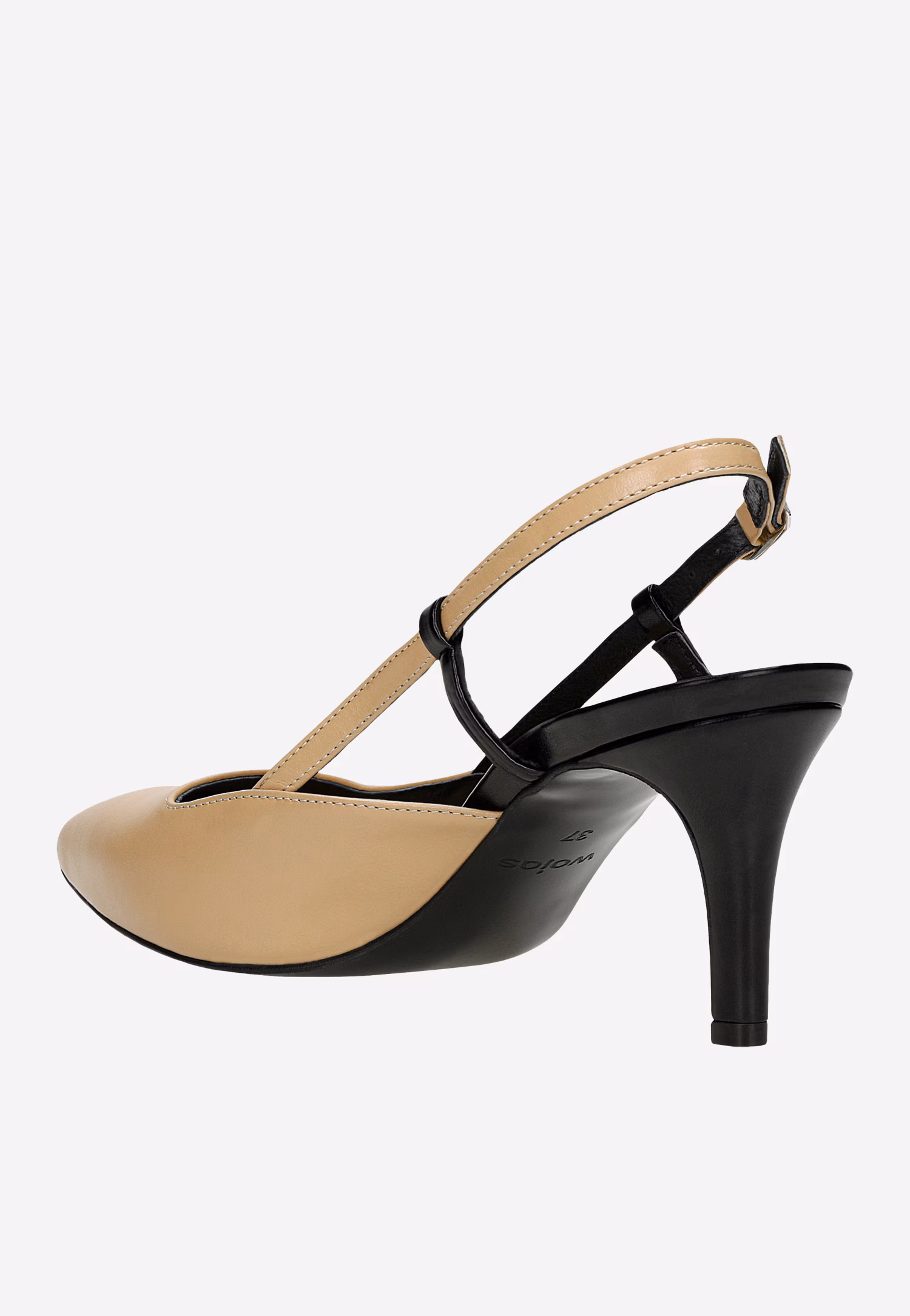 Beżowo-czarne czółenka z odkrytą piętą