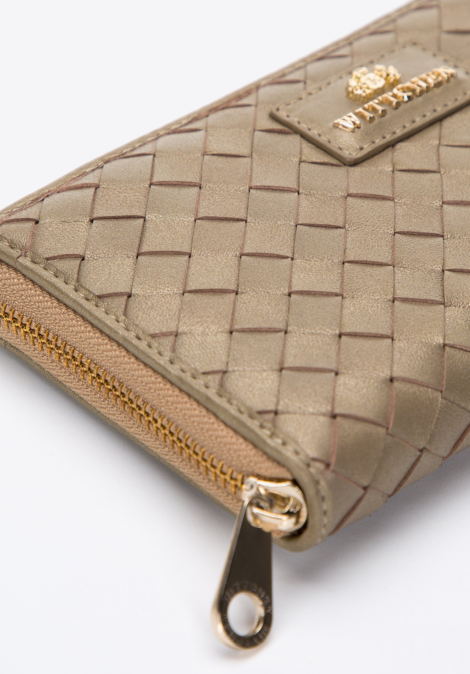 Damski portfel ze skórzanej plecionki duży