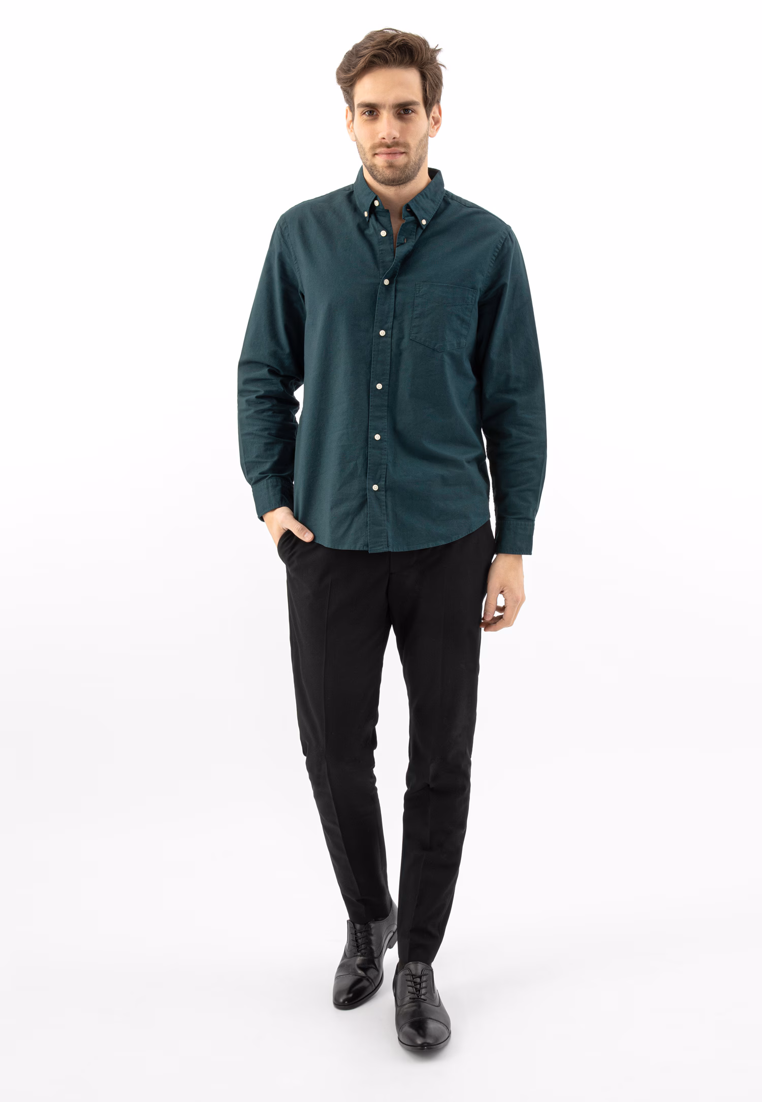 Czarne eleganckie półbuty męskie quarter brogue