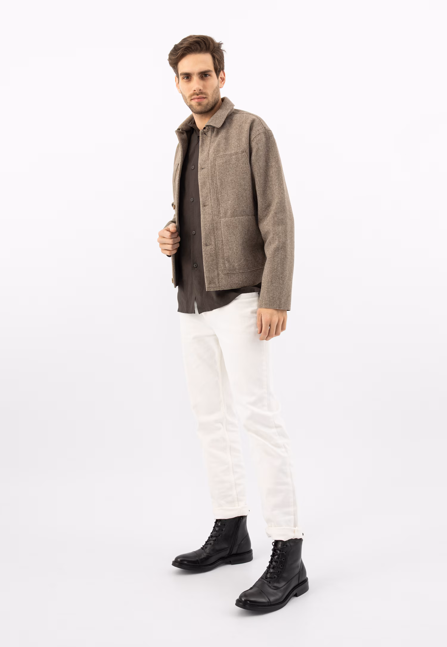 Czarne trzewiki męskie z gładkiej skóry licowej