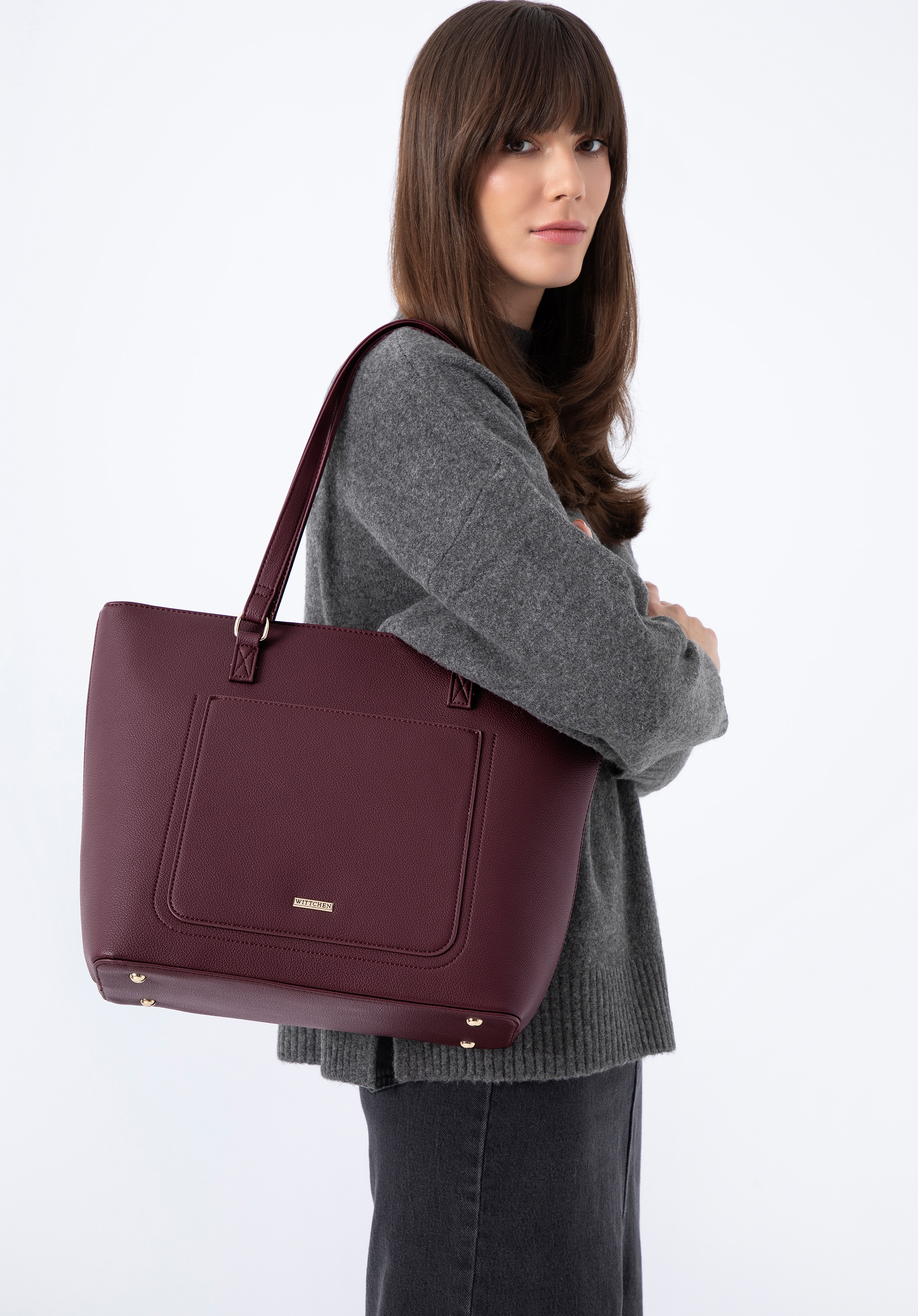 Torebka shopperka z ekoskóry z otwartą kieszenią z przodu