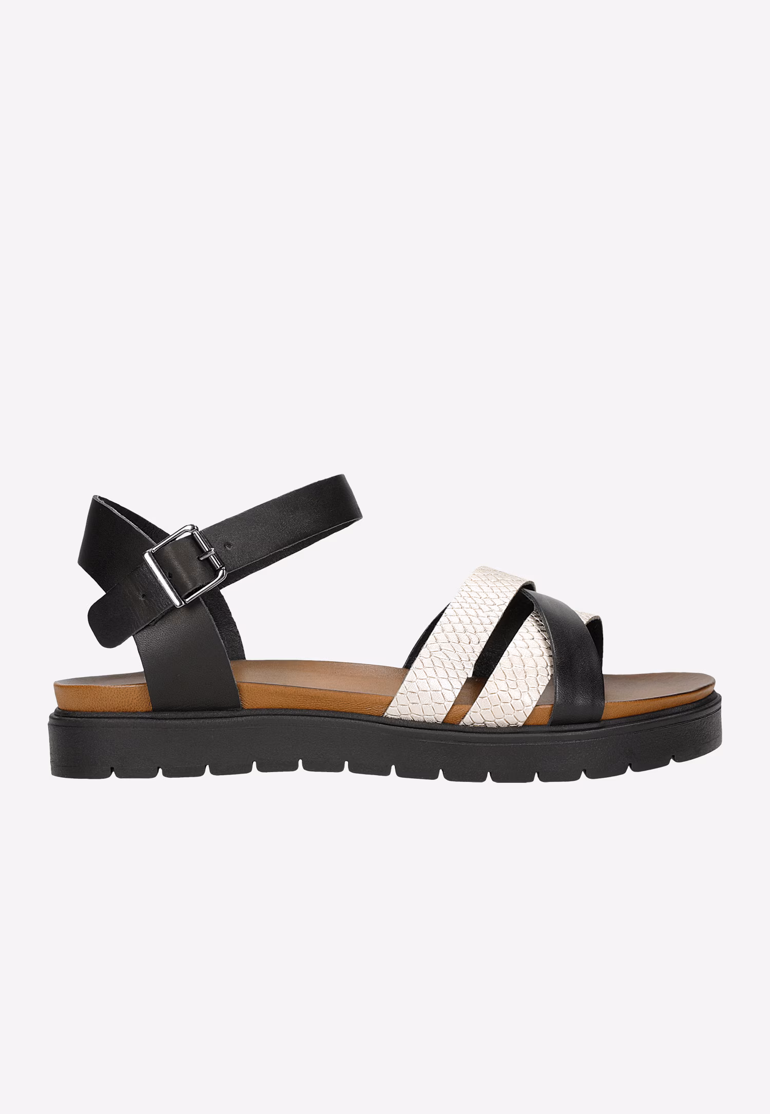 Czarno-złote sandały damskie z przeplatanymi paskami