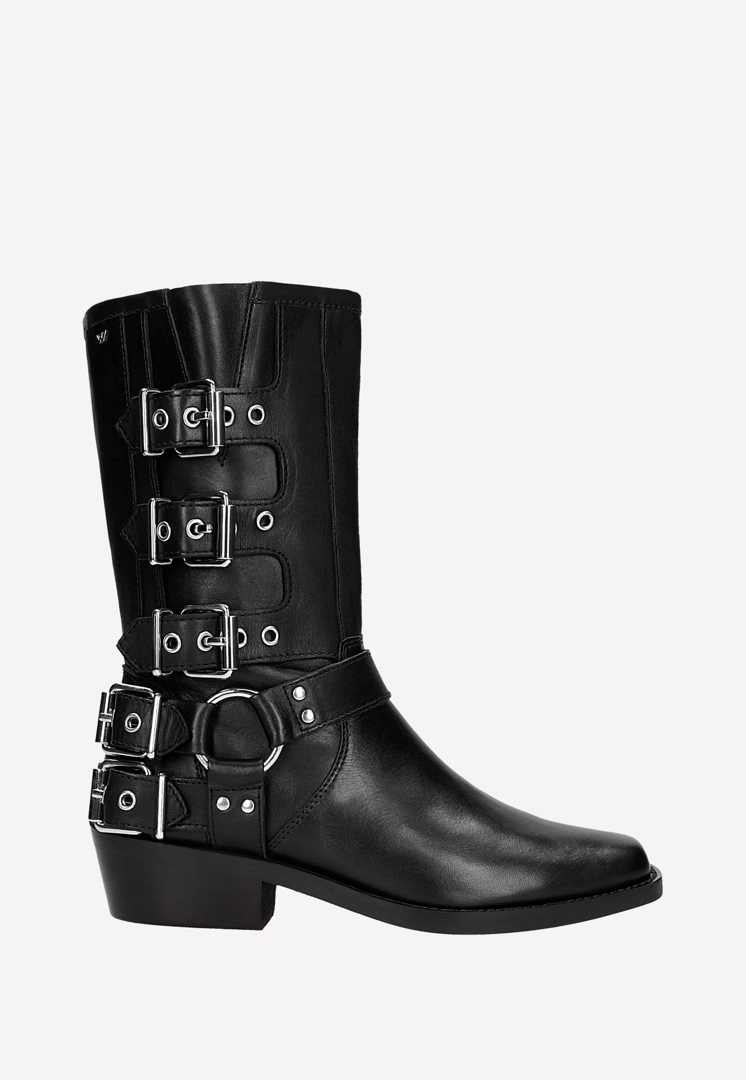 Czarne skórzane kowbojki w motocyklowym stylu